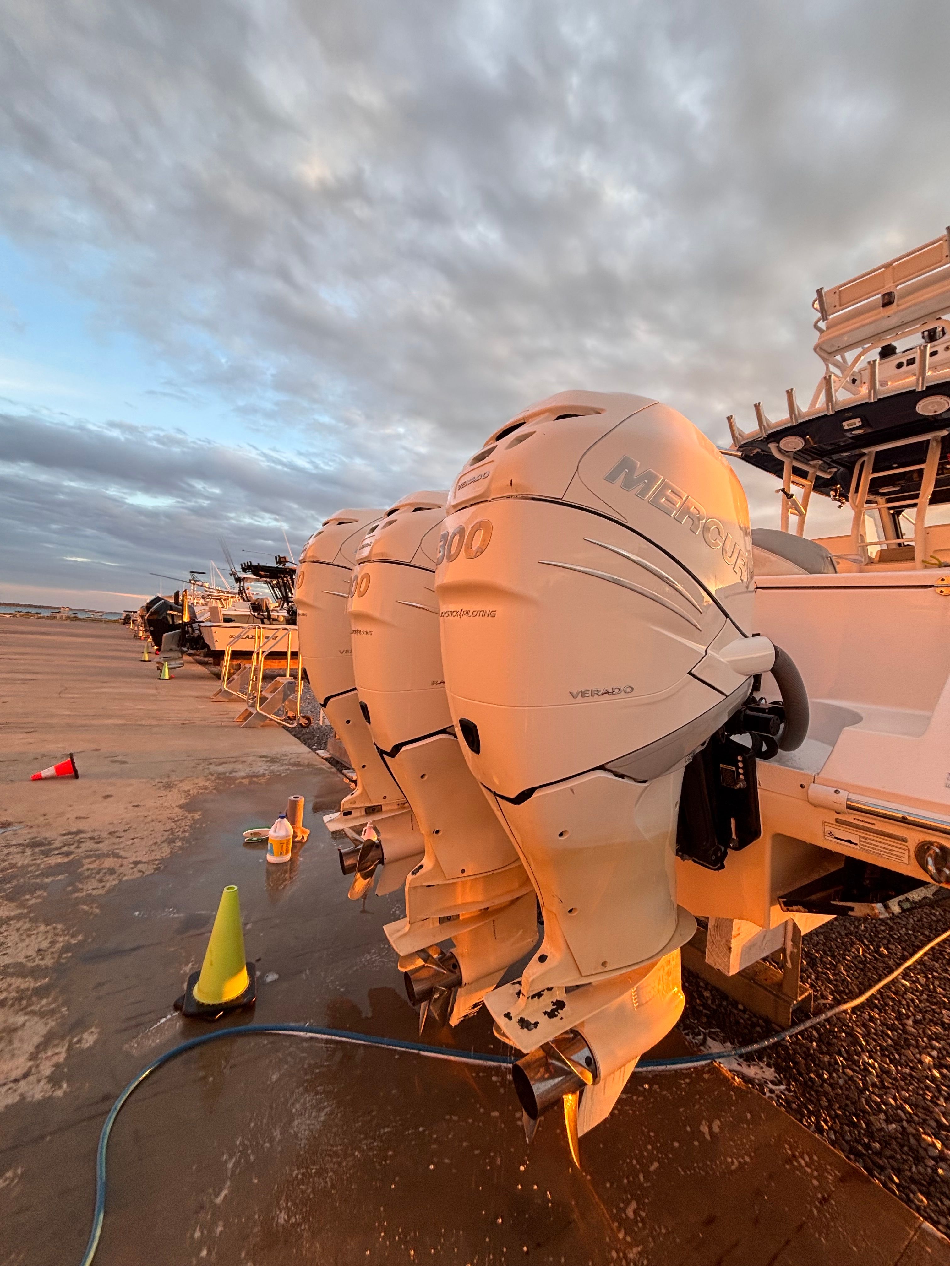 2014 Everglades 355 Tournament with Mercury engines at sunset.