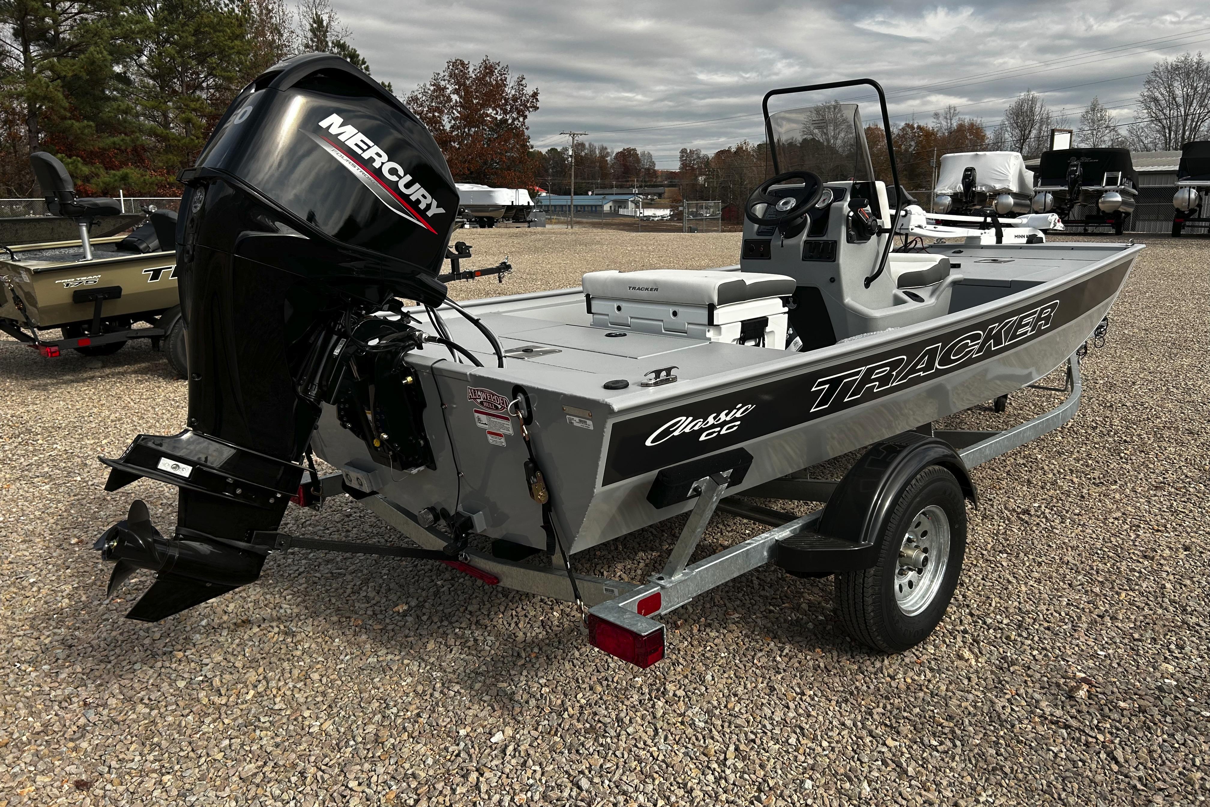 2026 Tracker Bass Tracker Classic CC boat with Mercury engine on a trailer.