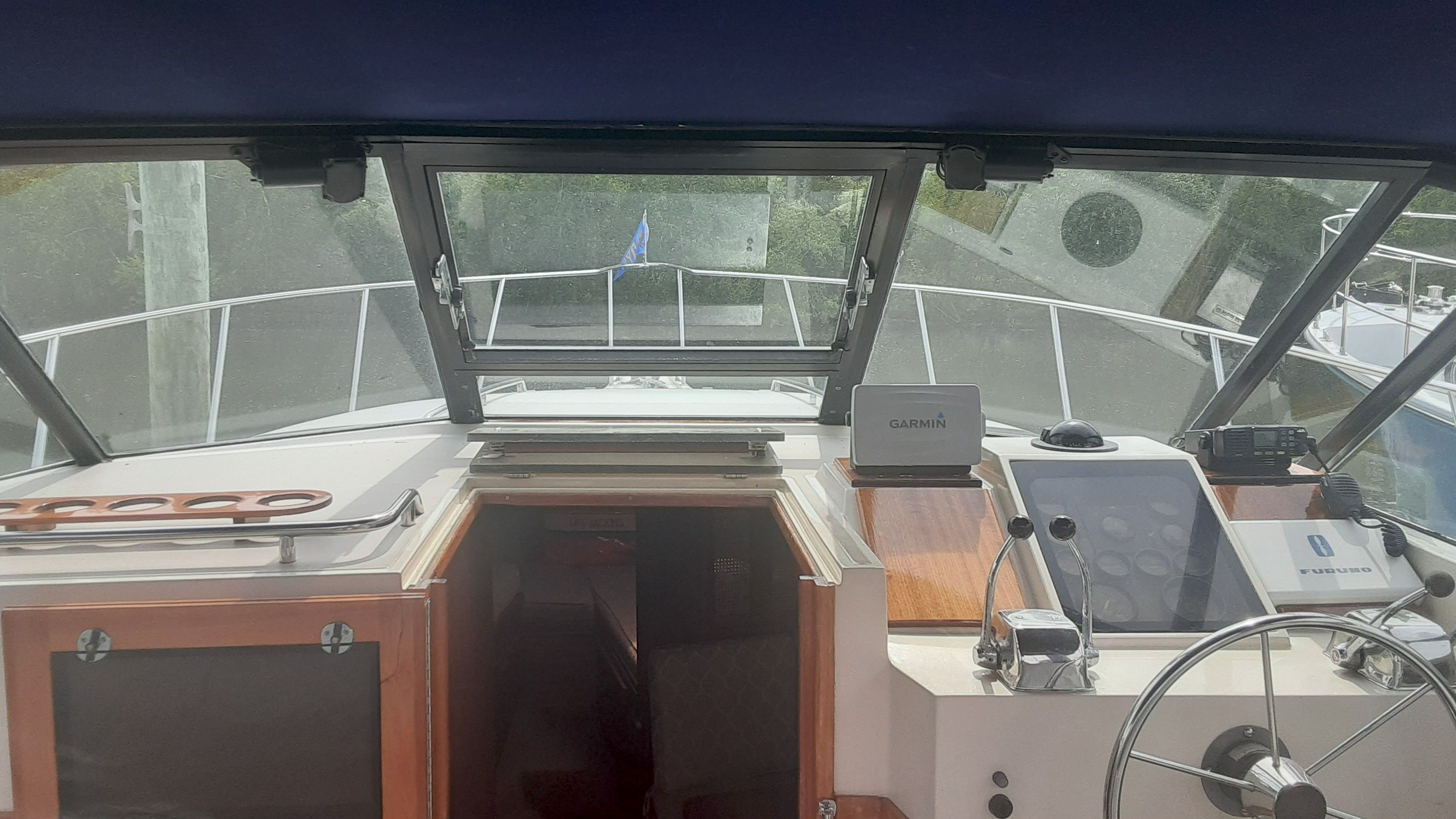 Interior view of 1985 Tiara Yachts 3100 Open cockpit.