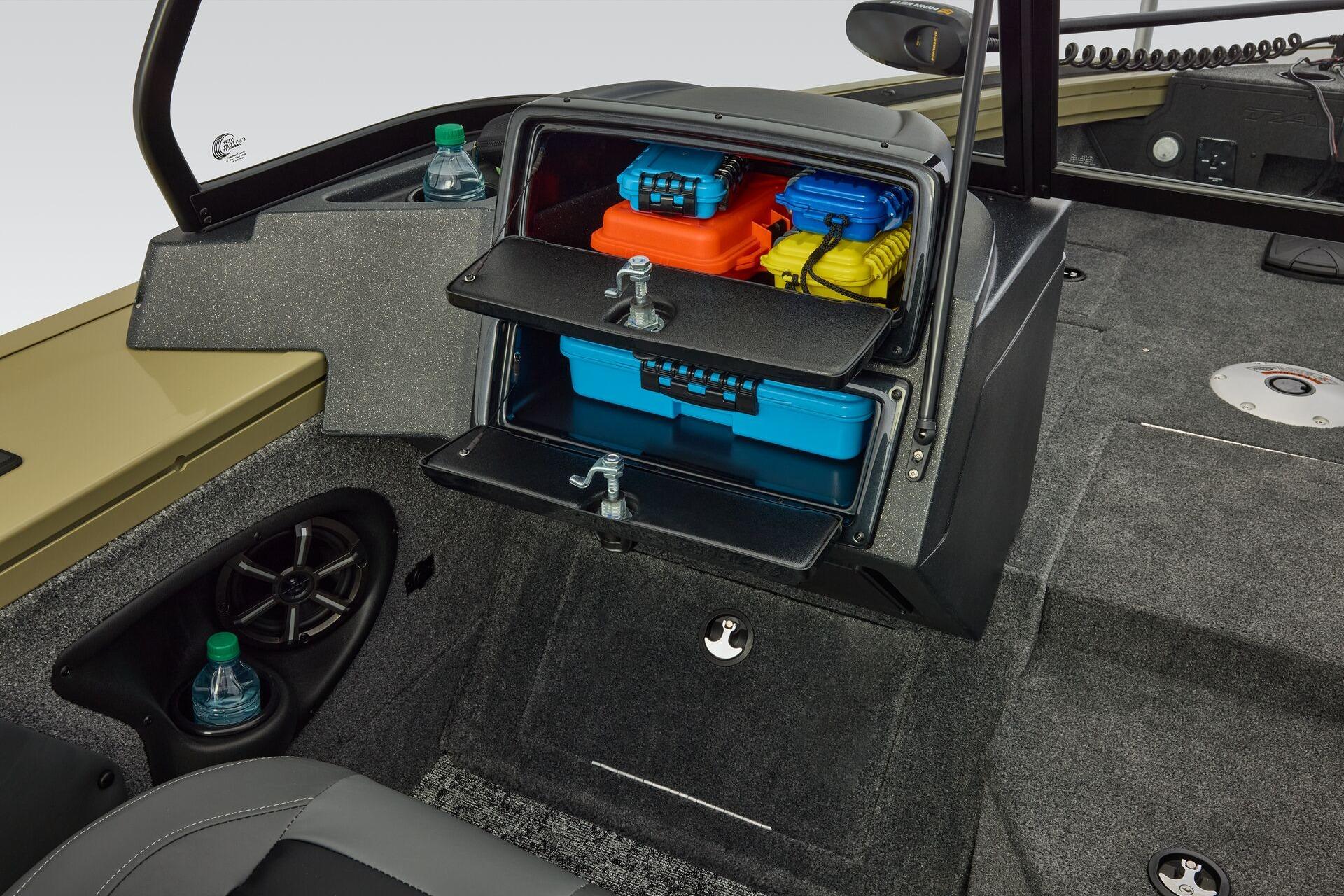 2026 Tracker Targa V-19 Combo boat interior with organized storage compartments.