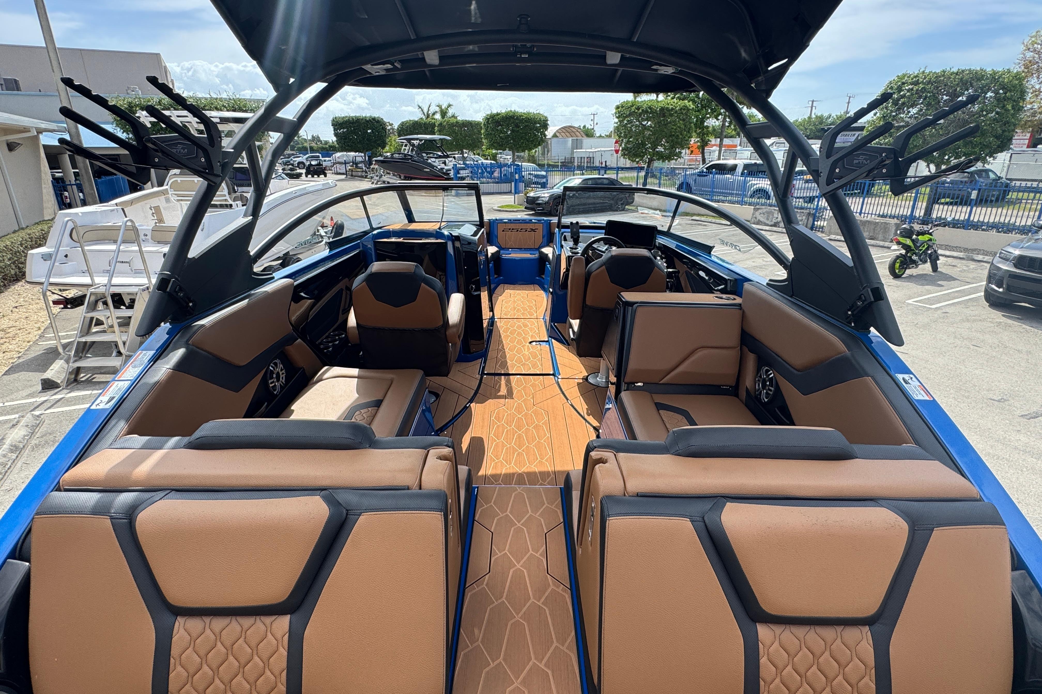 2026 Yamaha Boats 255XD interior with luxurious seating and modern design.