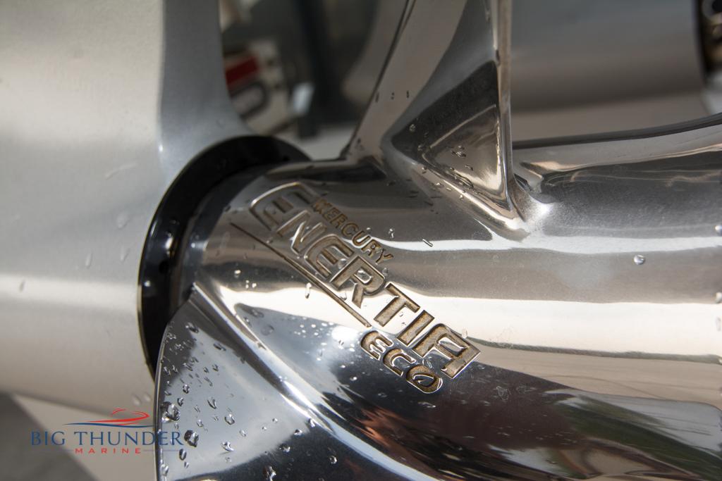 Close-up of a 2019 Donzi 41 GT boat propeller with Enertia ECO branding.