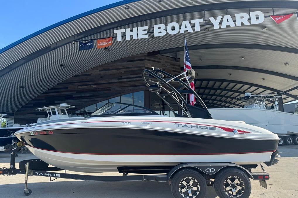 2018 Tahoe 700 TF boat on trailer at The Boat Yard dealership.