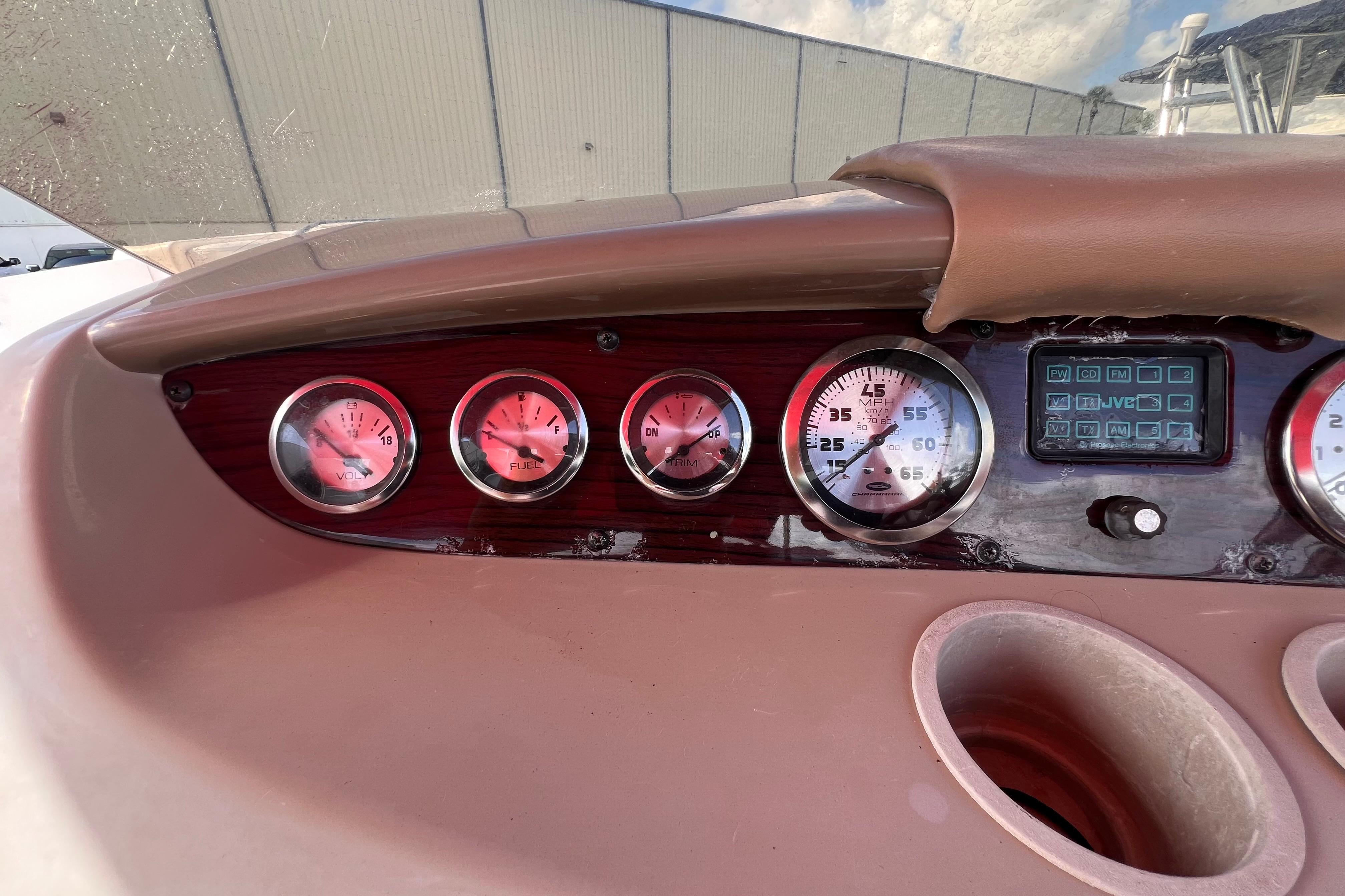 Dashboard of 2002 Chaparral 232 Sunesta boat with gauges and controls.