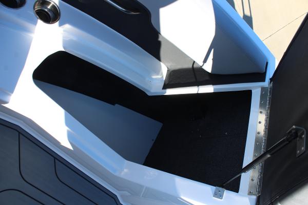 2025 Cobalt CS23 boat interior with sleek black and white design.