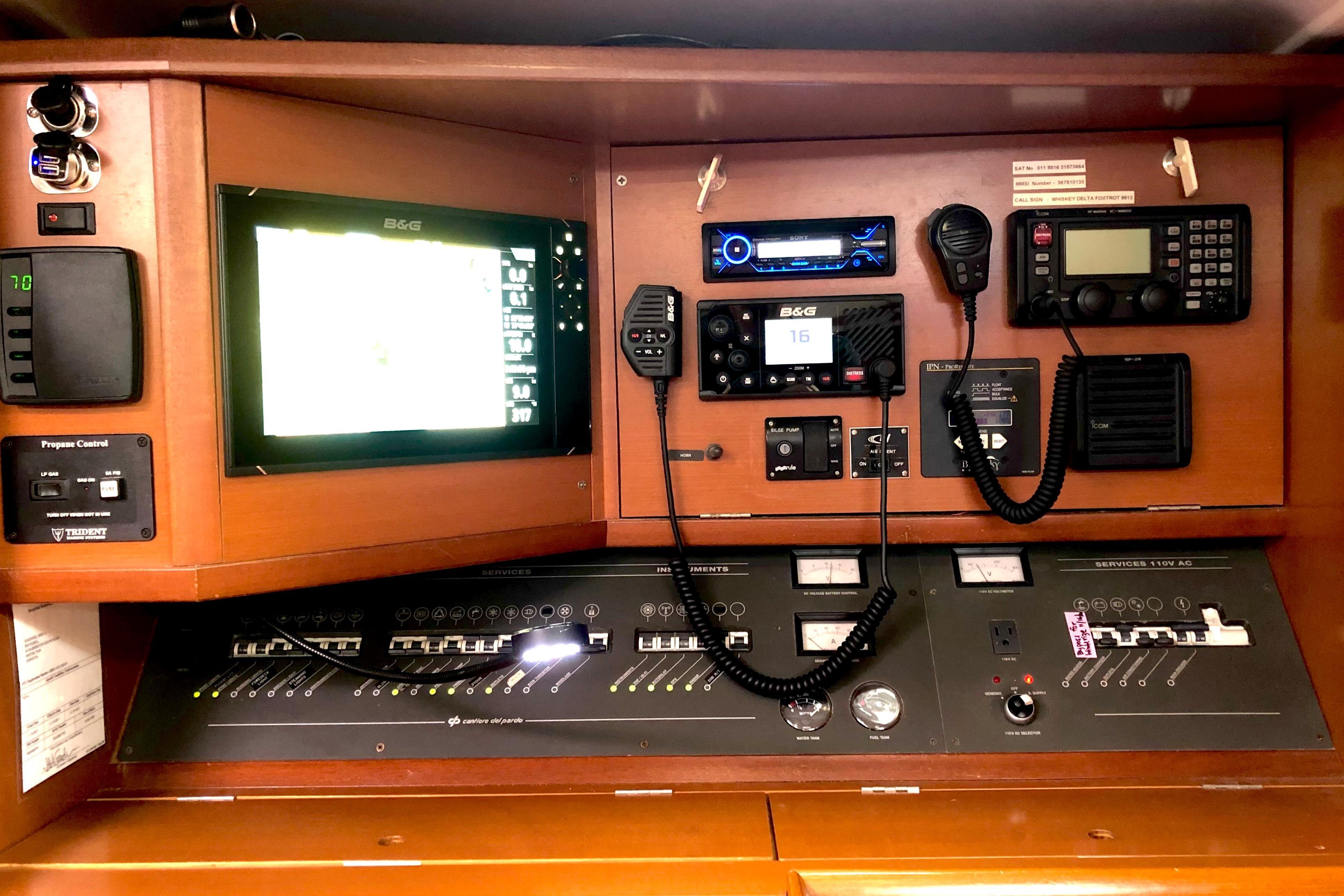 Navigation and control panel of a 2006 Grand Soleil 50 yacht.