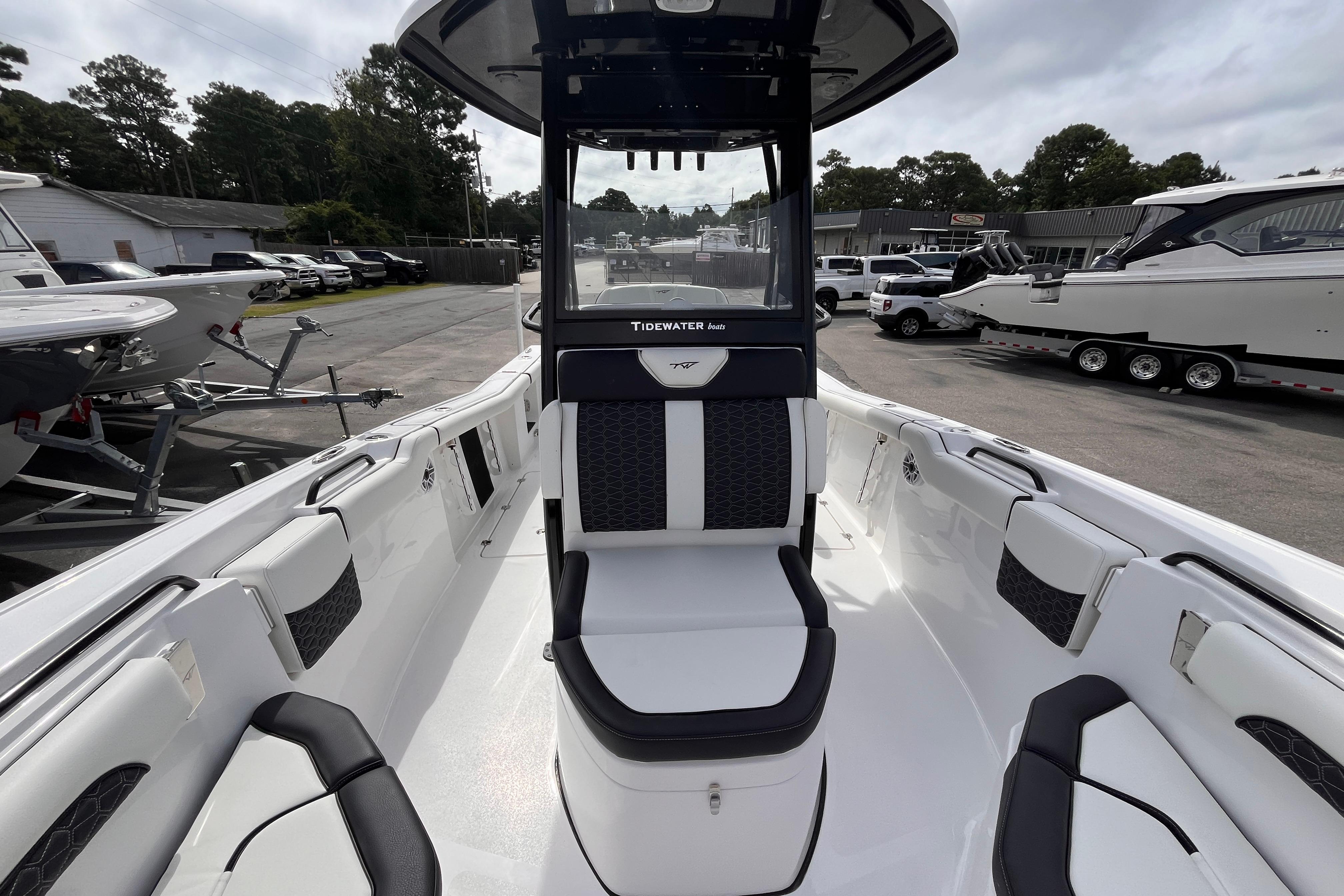 2026 Tidewater 256 CC Adventure boat interior with sleek seating and modern design.