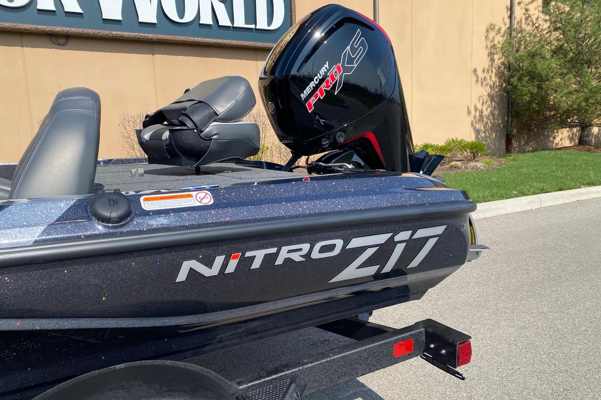 2026 Nitro Z17 boat with Mercury Pro XS engine, parked outdoors.