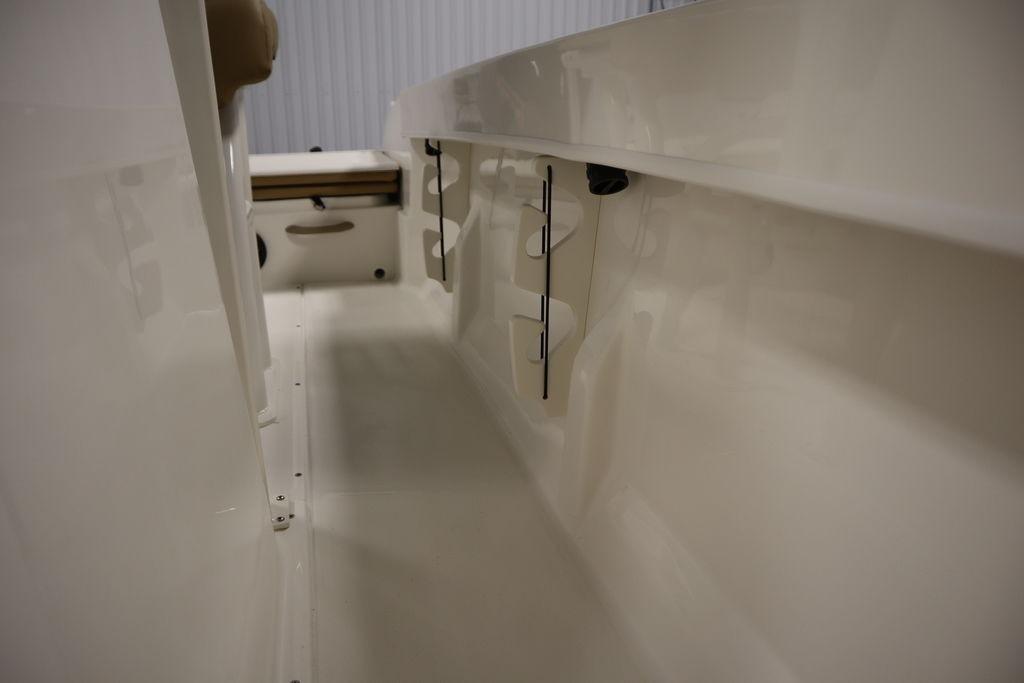 2026 Bayliner Trophy T20CC interior view, showcasing sleek white deck design.