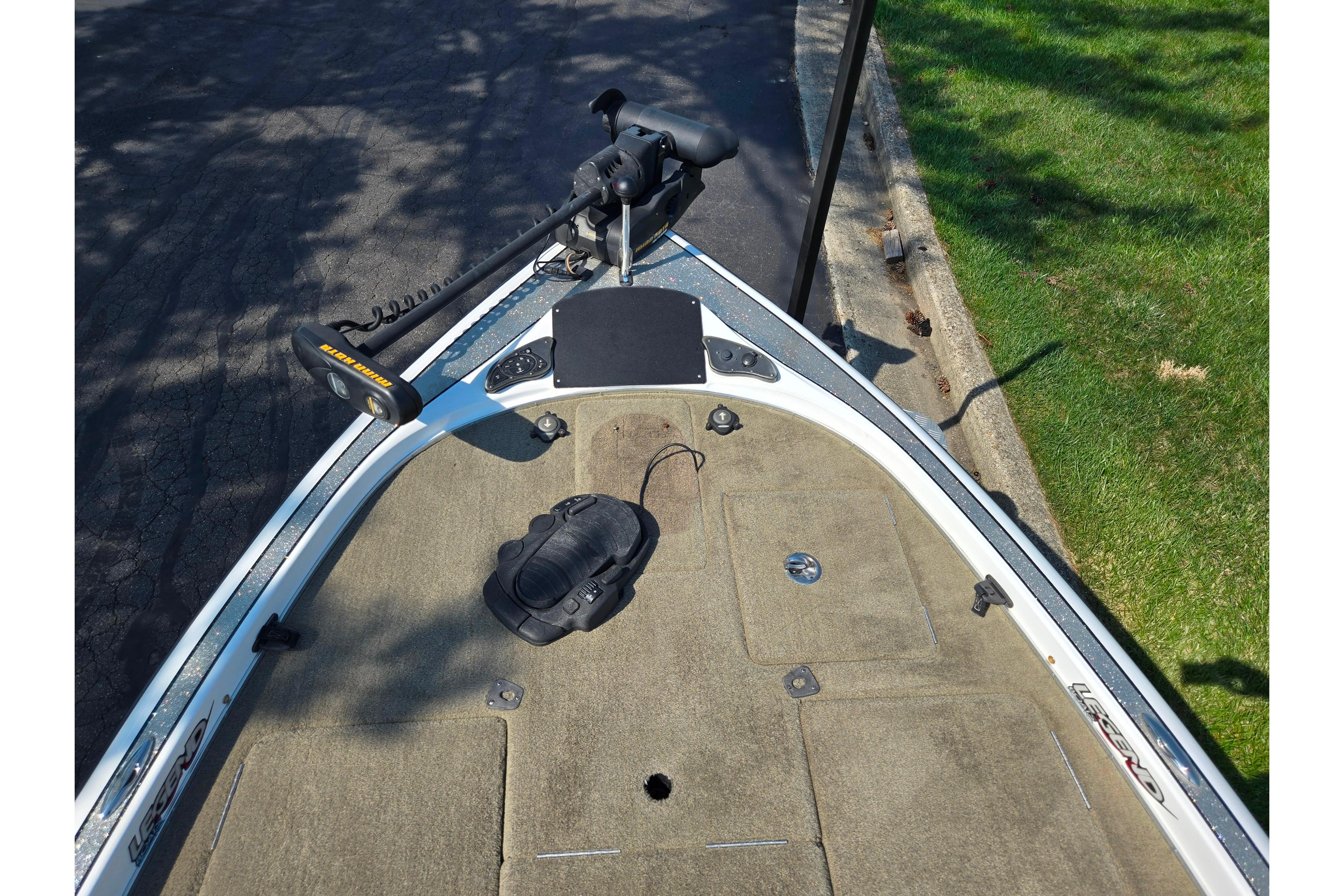 2016 Legend Alpha 211R DC boat deck with trolling motor and foot pedal.