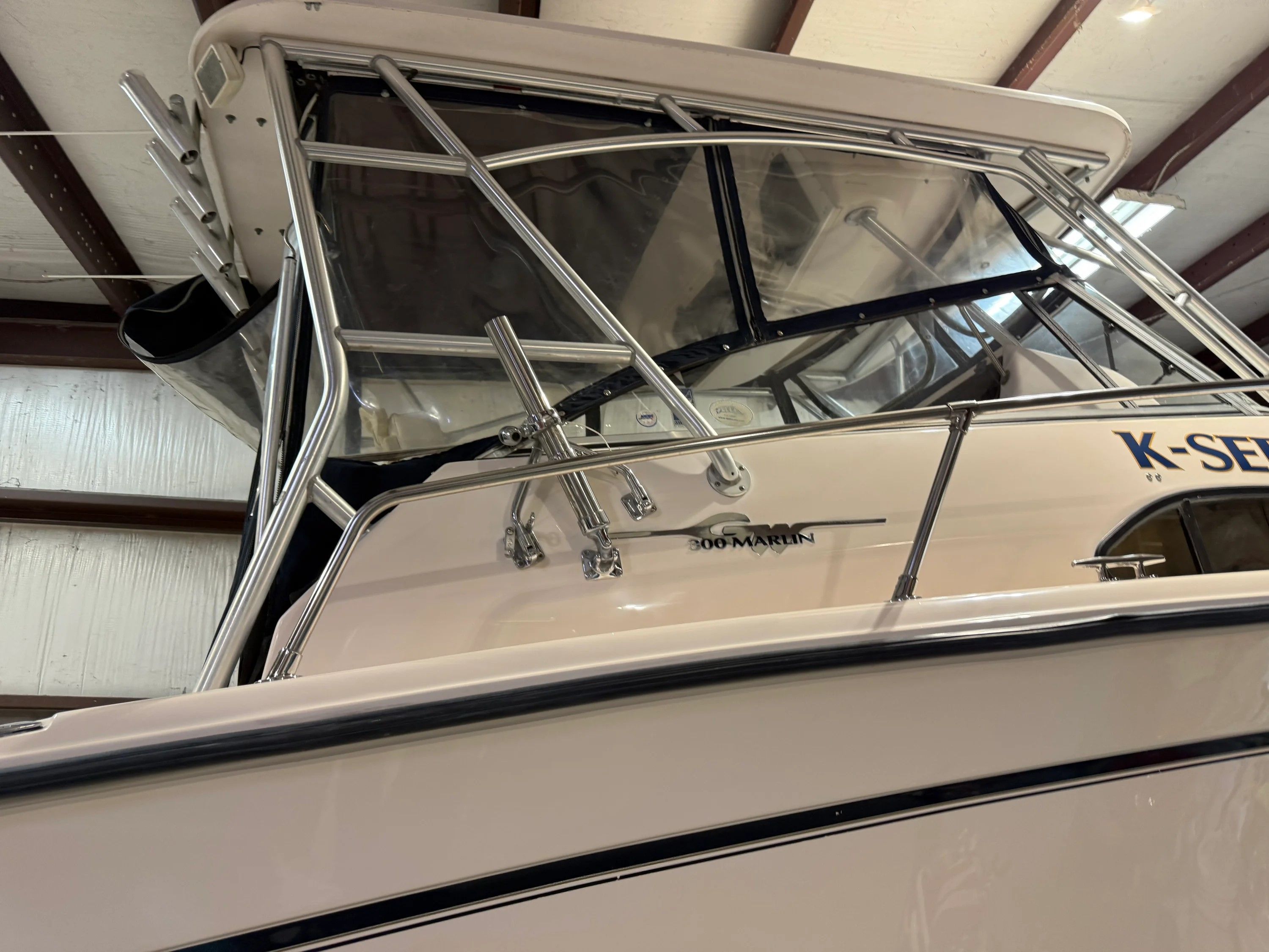 Grady-White Marlin 300 boat, 2002 model, stored indoors.