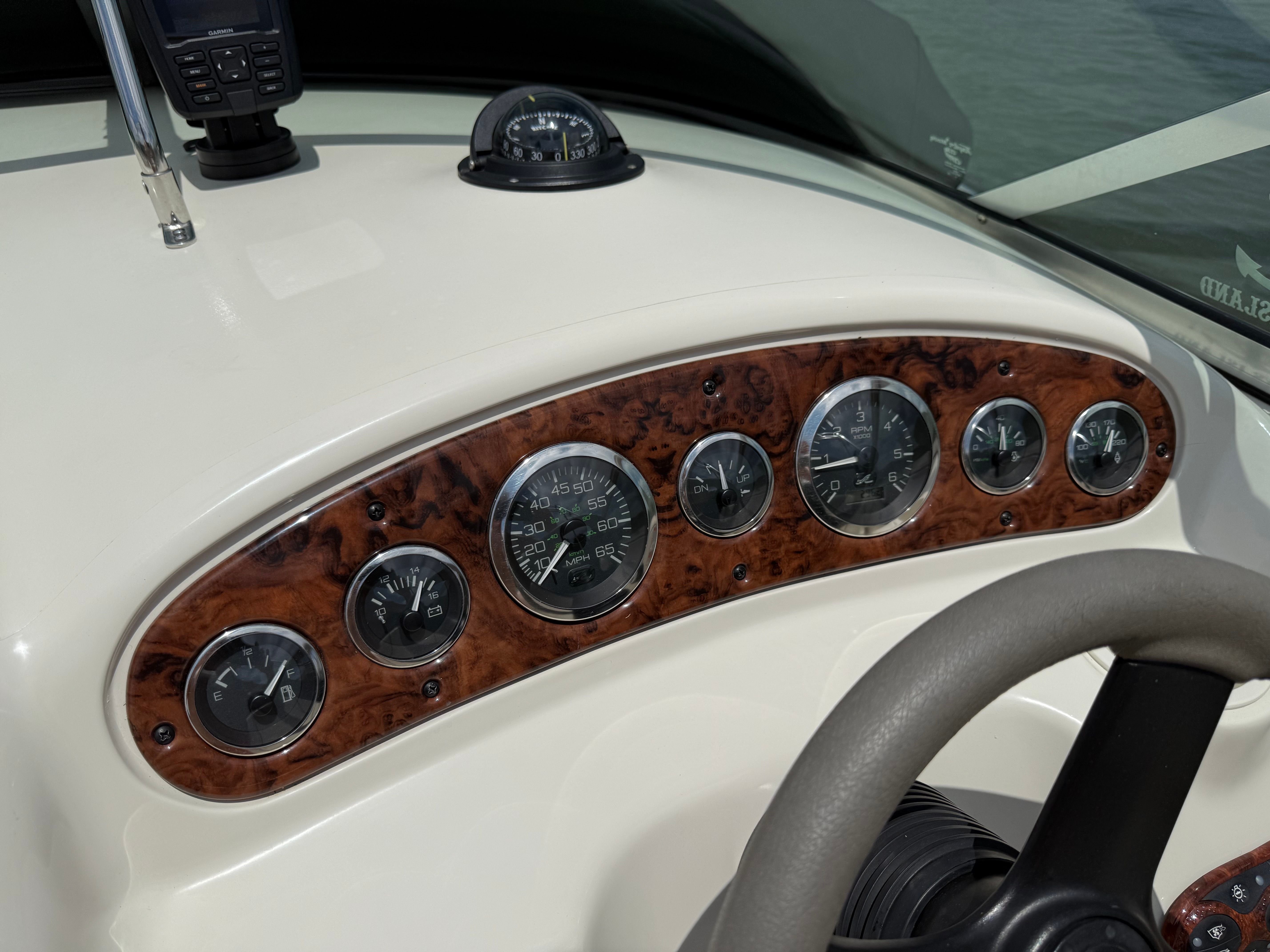 Dashboard of a 2006 Sea Ray 215 Weekender boat.