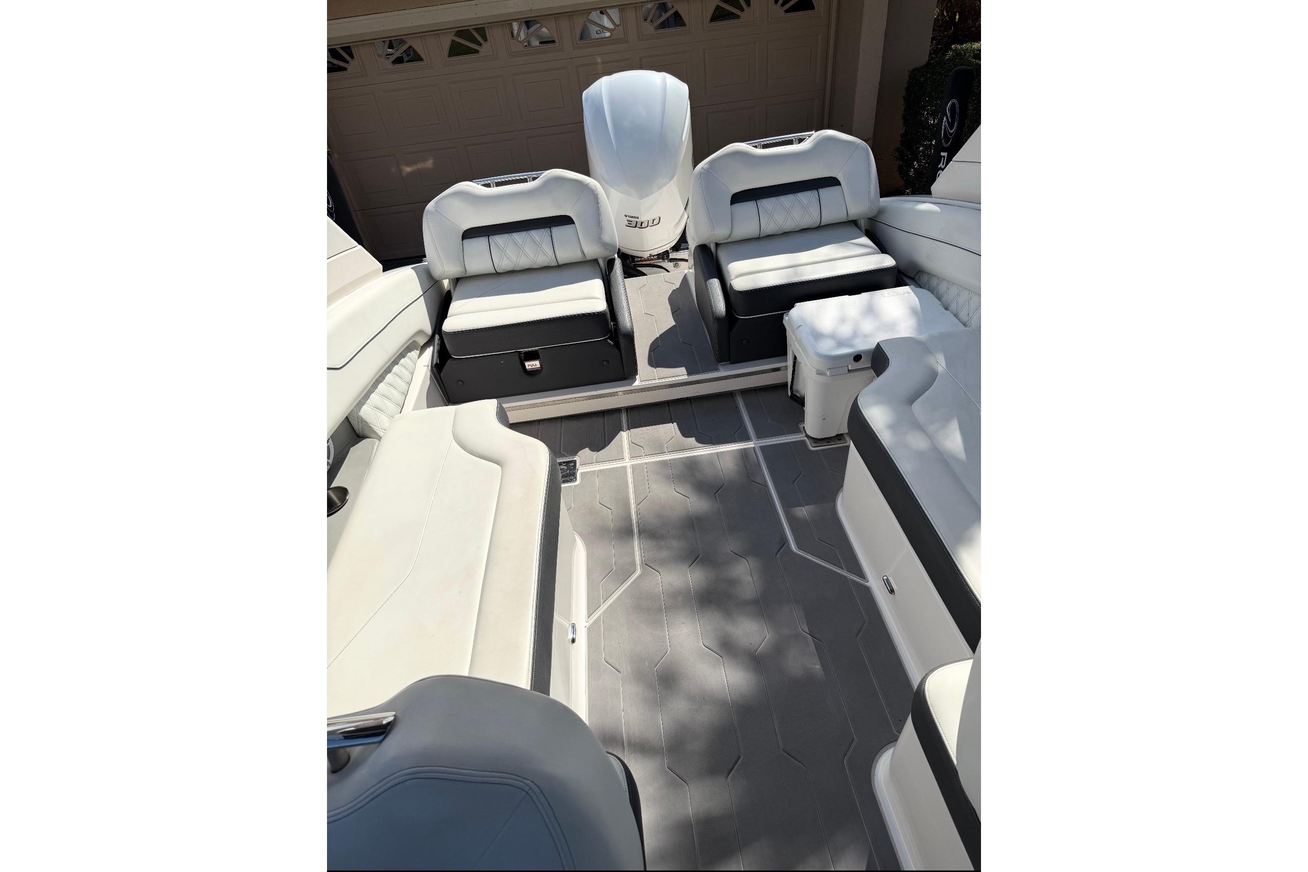 2020 Regal LX4 boat interior with white seating and modern design.