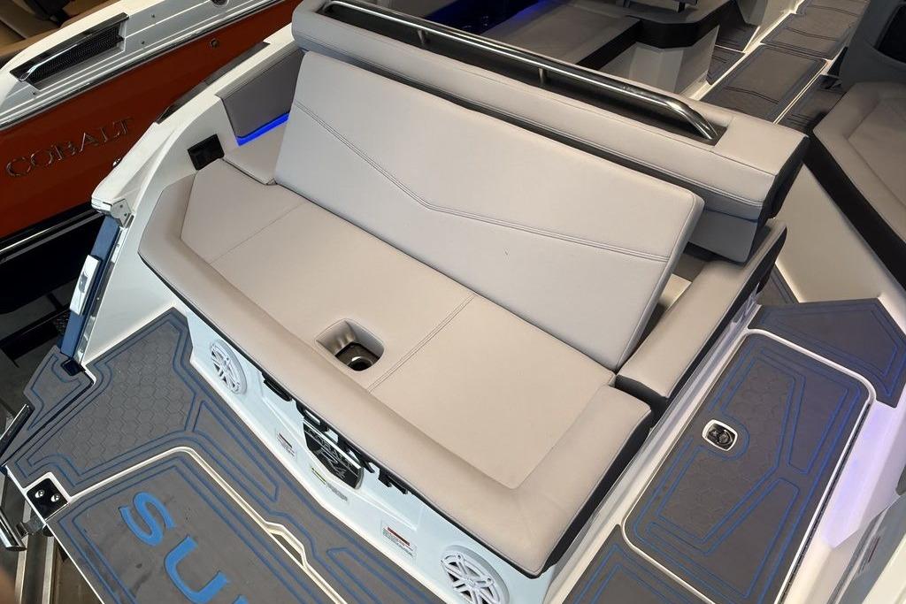 2026 Cobalt R4 Surf boat interior with sleek seating and modern design.