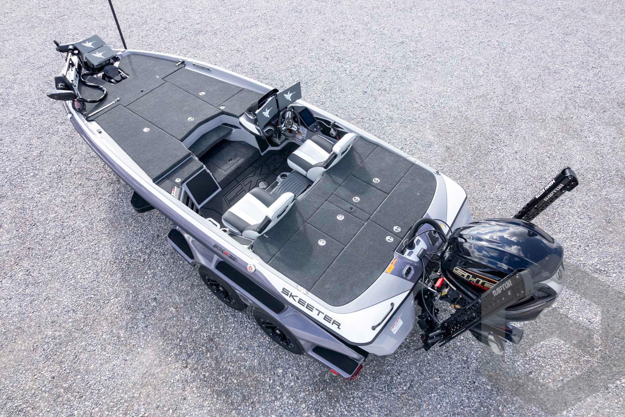 2026 Skeeter FXR20 FLEX fishing boat with sleek design and powerful outboard motor.