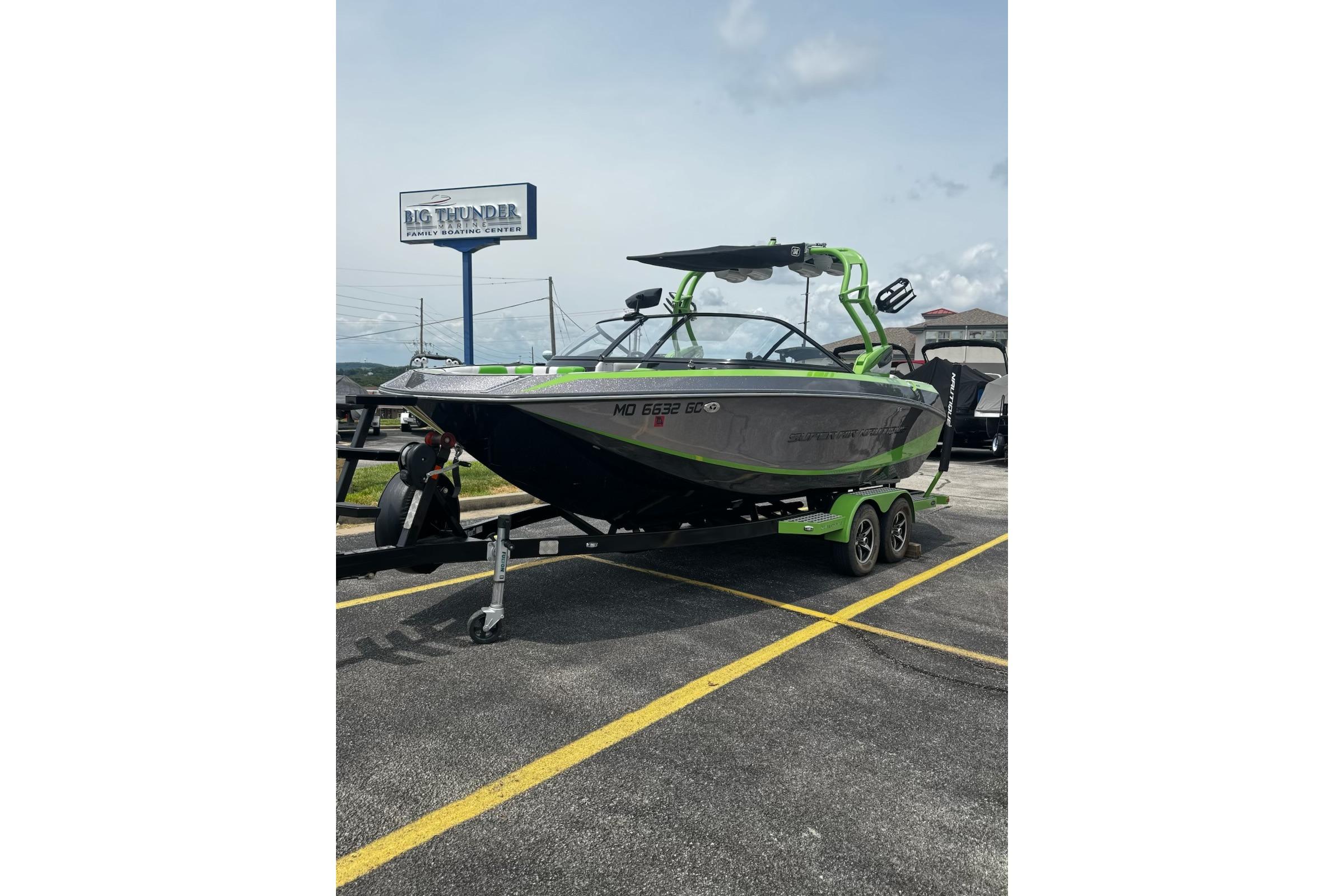 2014 Nautique Super Air Nautique G21 boat on trailer at Big Thunder Family Boating Center.