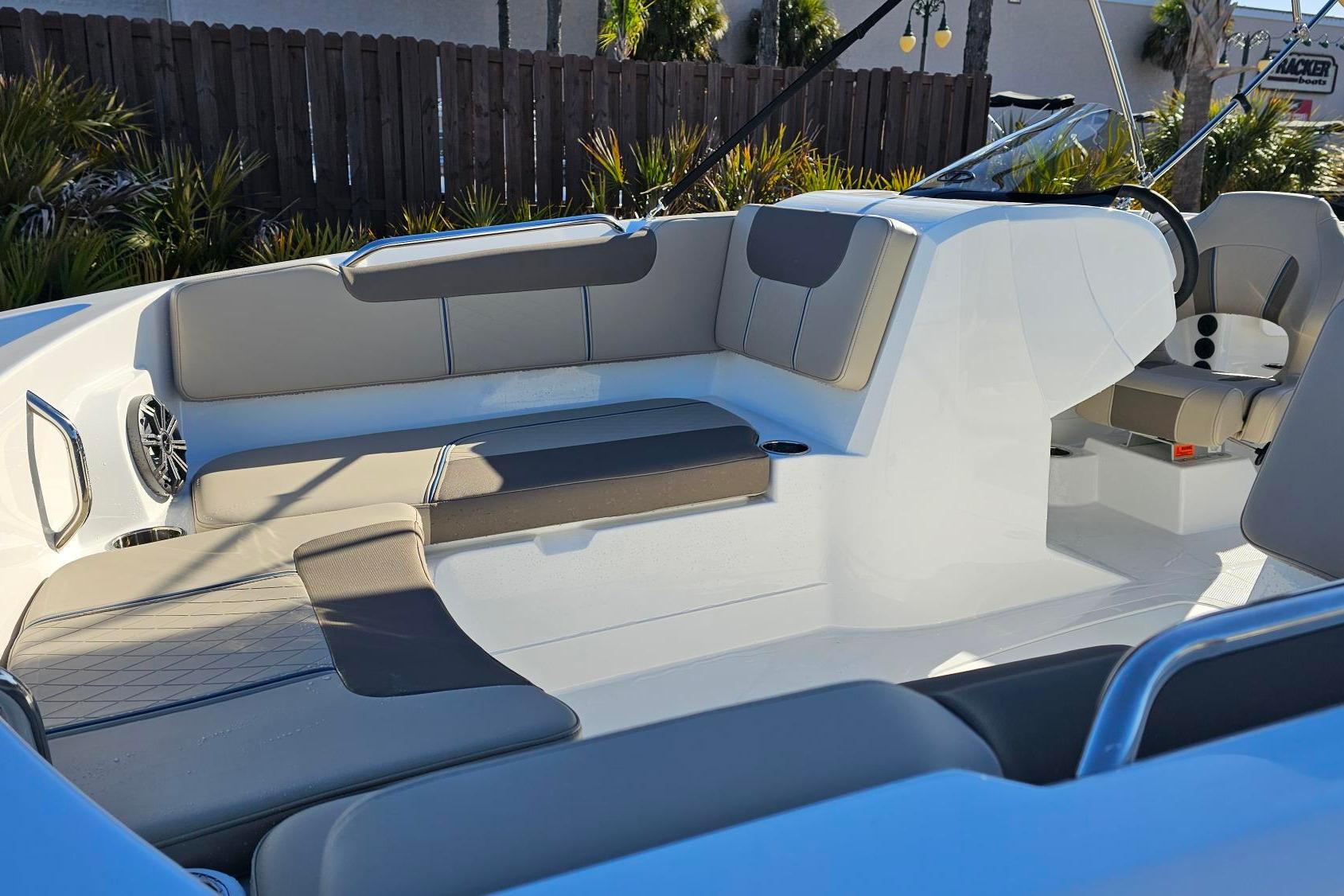 2026 Tahoe 2150 boat interior with spacious seating and modern design.