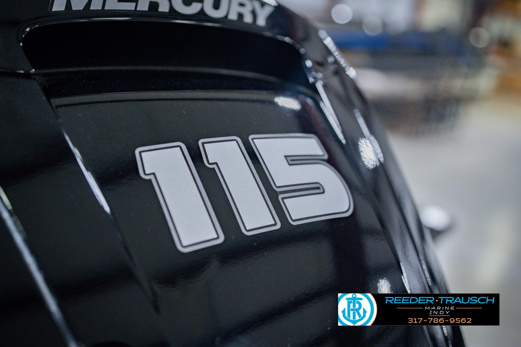 Close-up of a Mercury 115 engine on a 2026 Lund 1775 Impact XS boat.