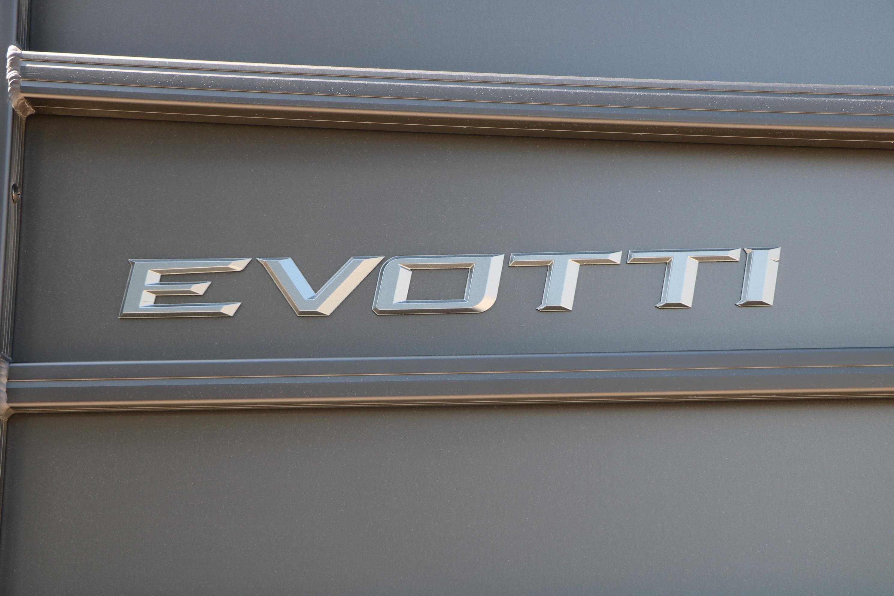 Evotti 725 CS Tri-Toon 2026 logo on sleek metallic surface.