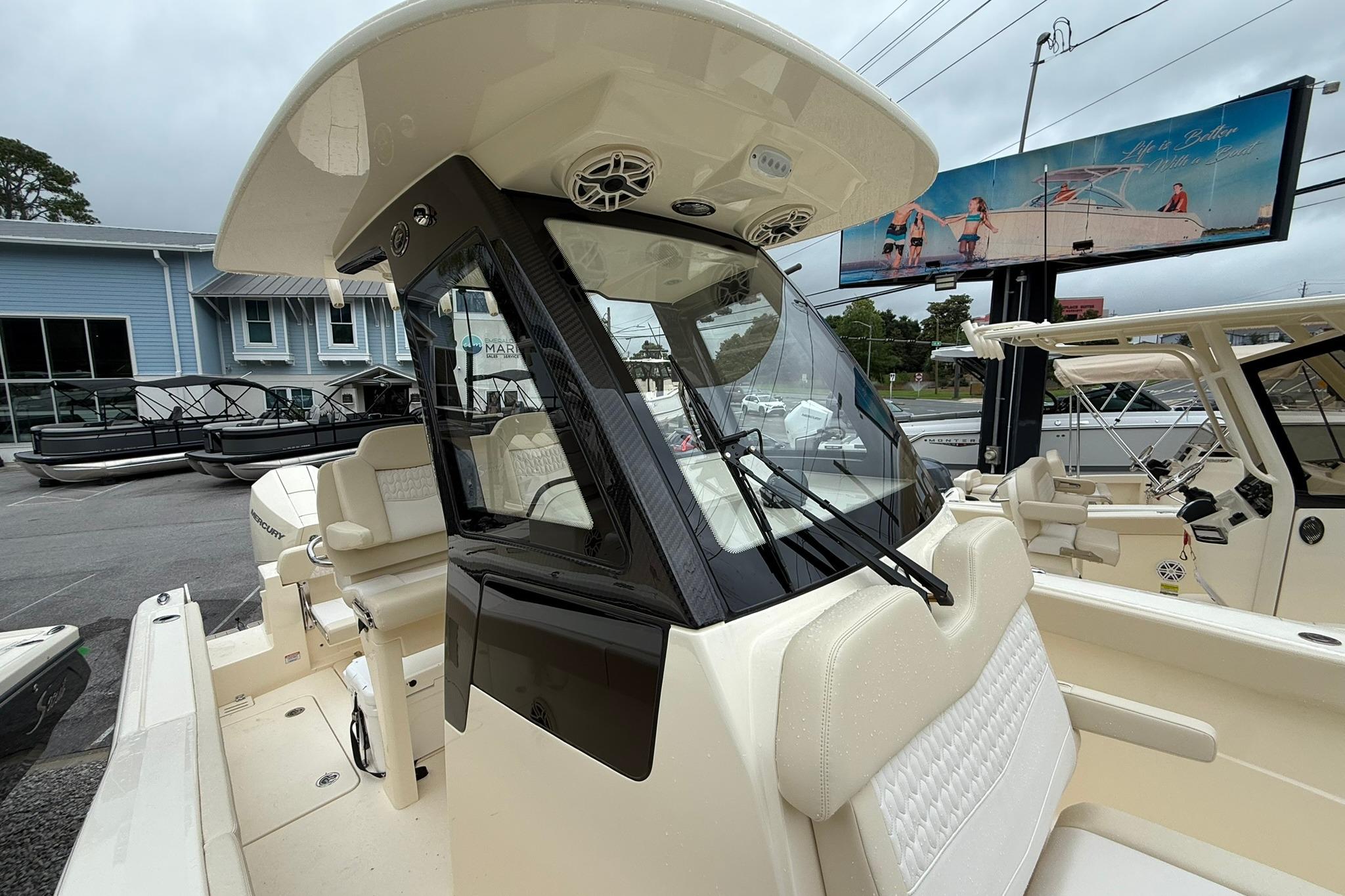 2026 Scout 260 LXF boat interior with modern helm and seating.