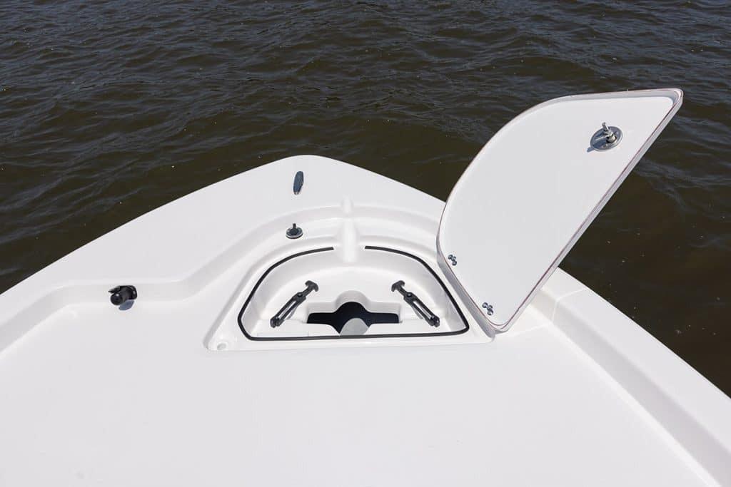 Open storage compartment on 2027 Sea Fox 231 Bay Fox boat.