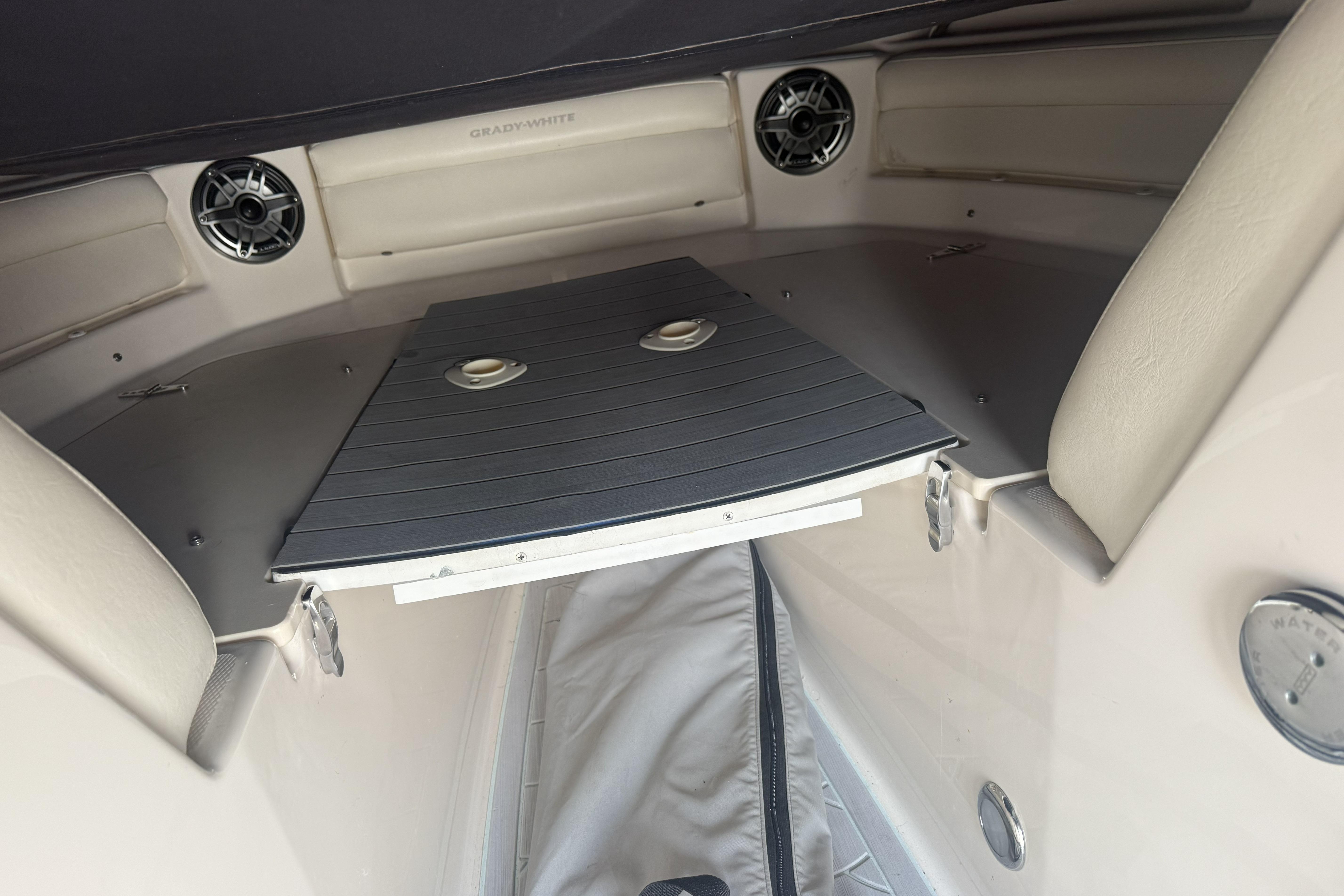 2023 Grady-White Freedom 215 boat interior with seating and speakers.