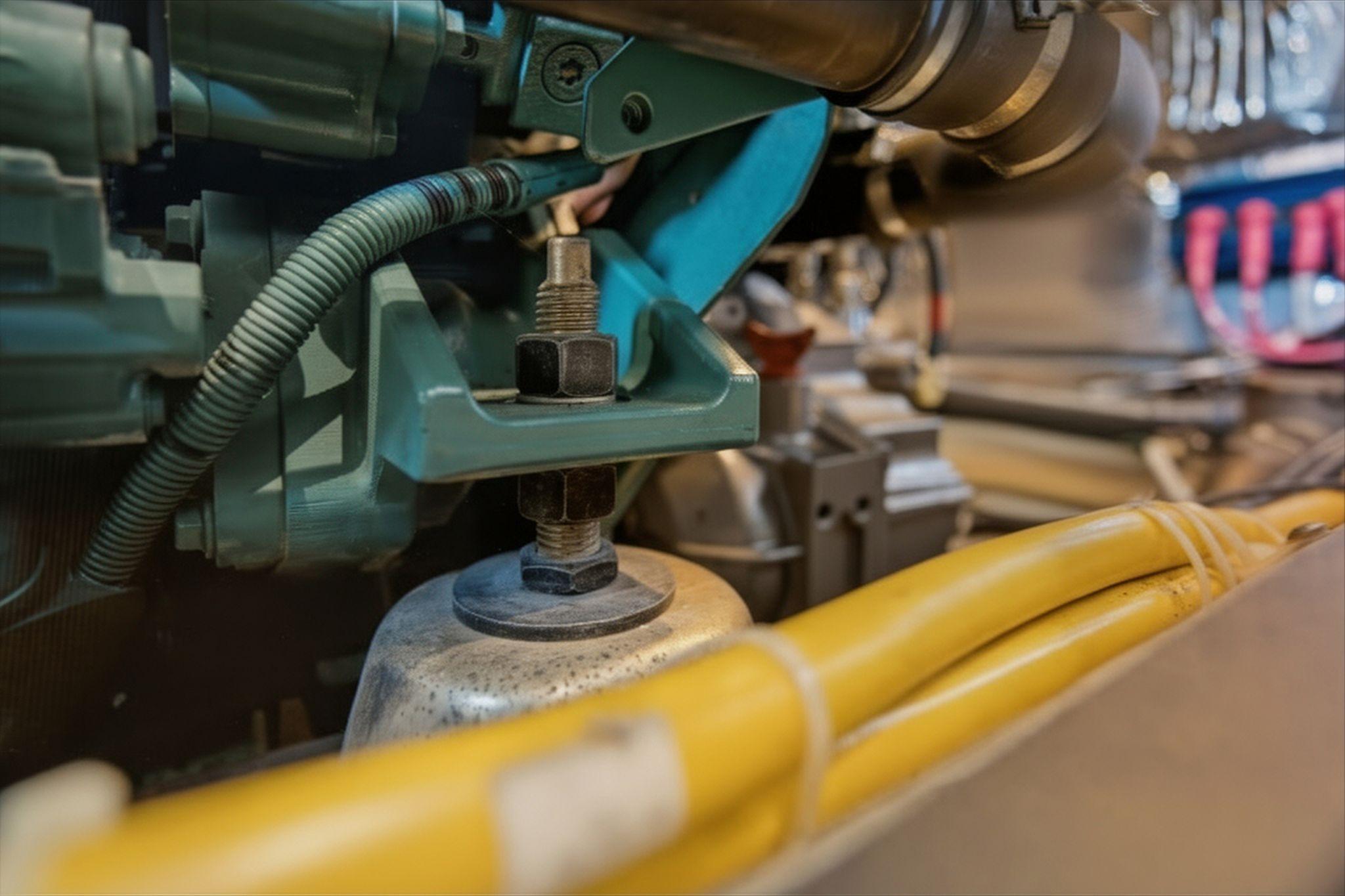 Close-up of 2005 Carver 39 Motor Yacht engine components and wiring.