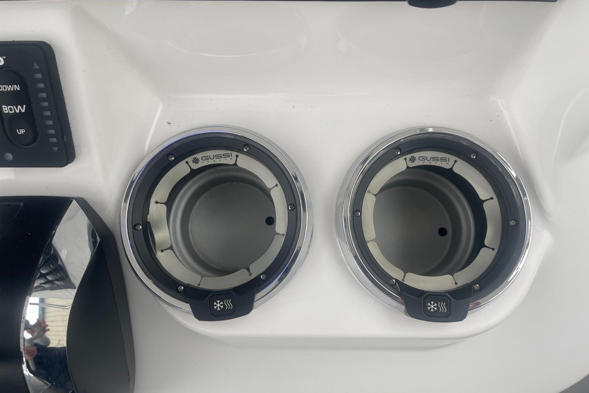 Dual cup holders on 2025 Hurricane Center Console 24 OB boat dashboard.