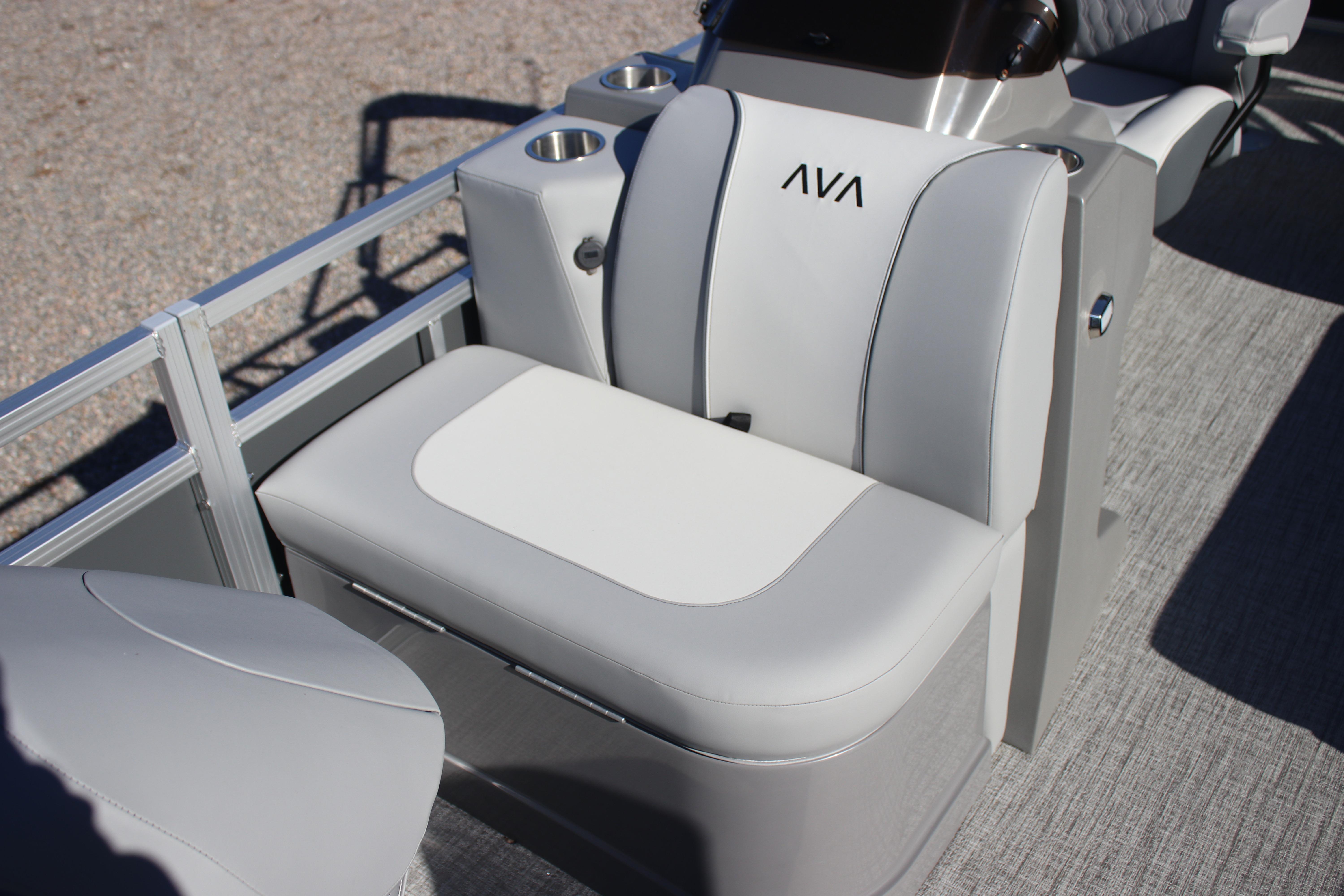 2026 Avalon VENTURE 85 QUAD boat seat with sleek gray and white design.