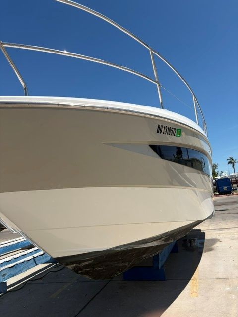 2016 Jeanneau Leader 36 boat on dry dock.
