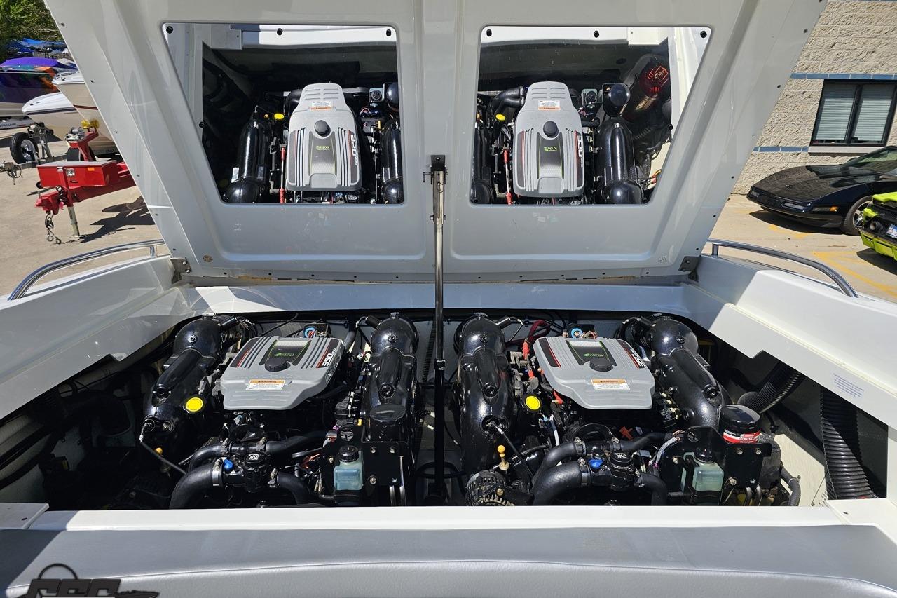 2014 Formula 292 FASTech boat engine compartment with dual engines visible.