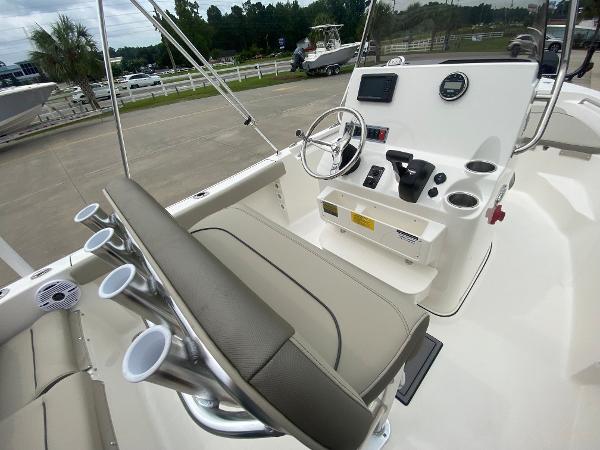 2024 Key West 189 FS boat console and seating area.