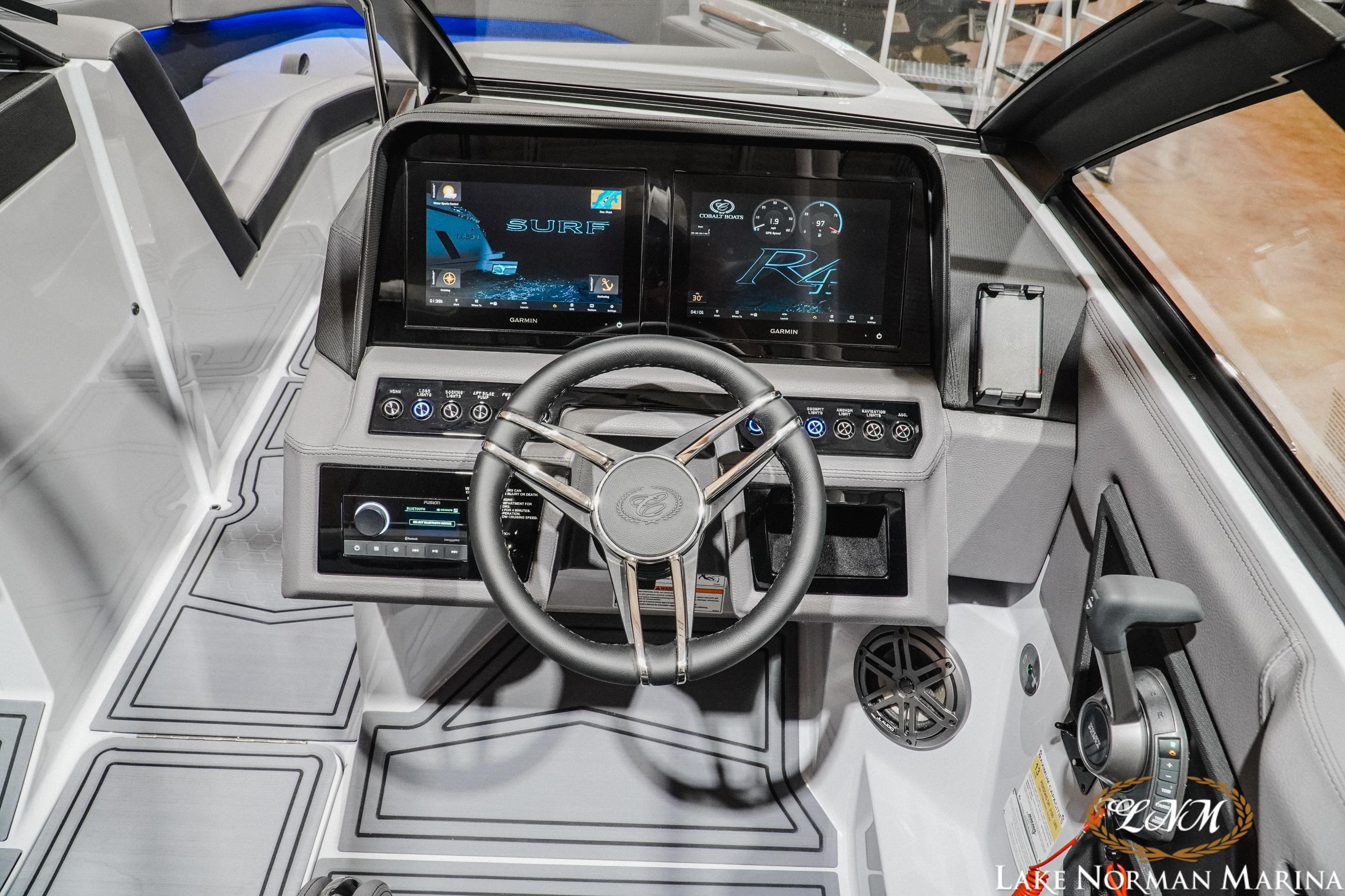 2026 Cobalt R4 Surf boat dashboard with advanced controls and touchscreen display.