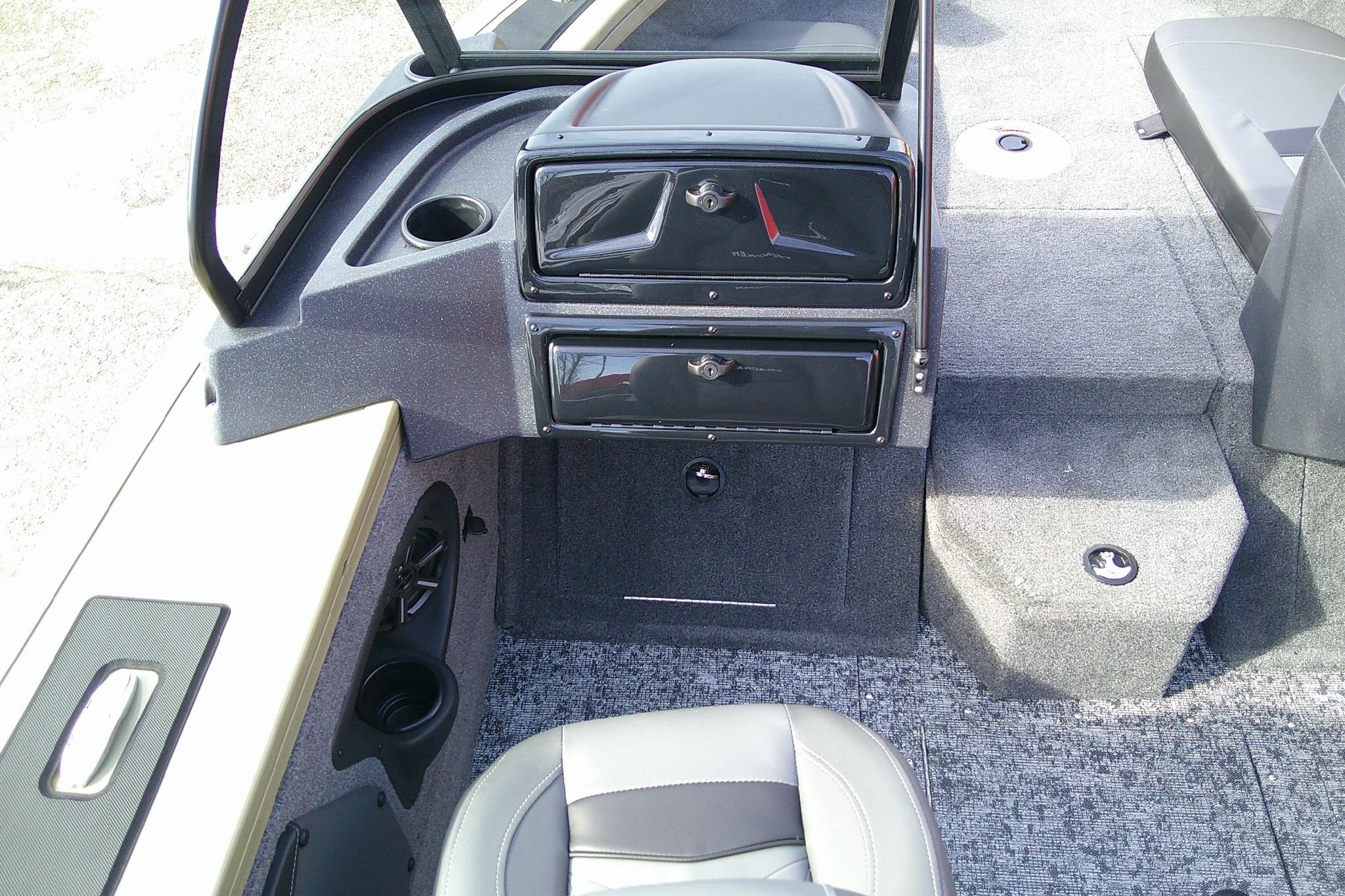 2026 Tracker Targa V-19 Combo boat interior with storage compartments and seating.