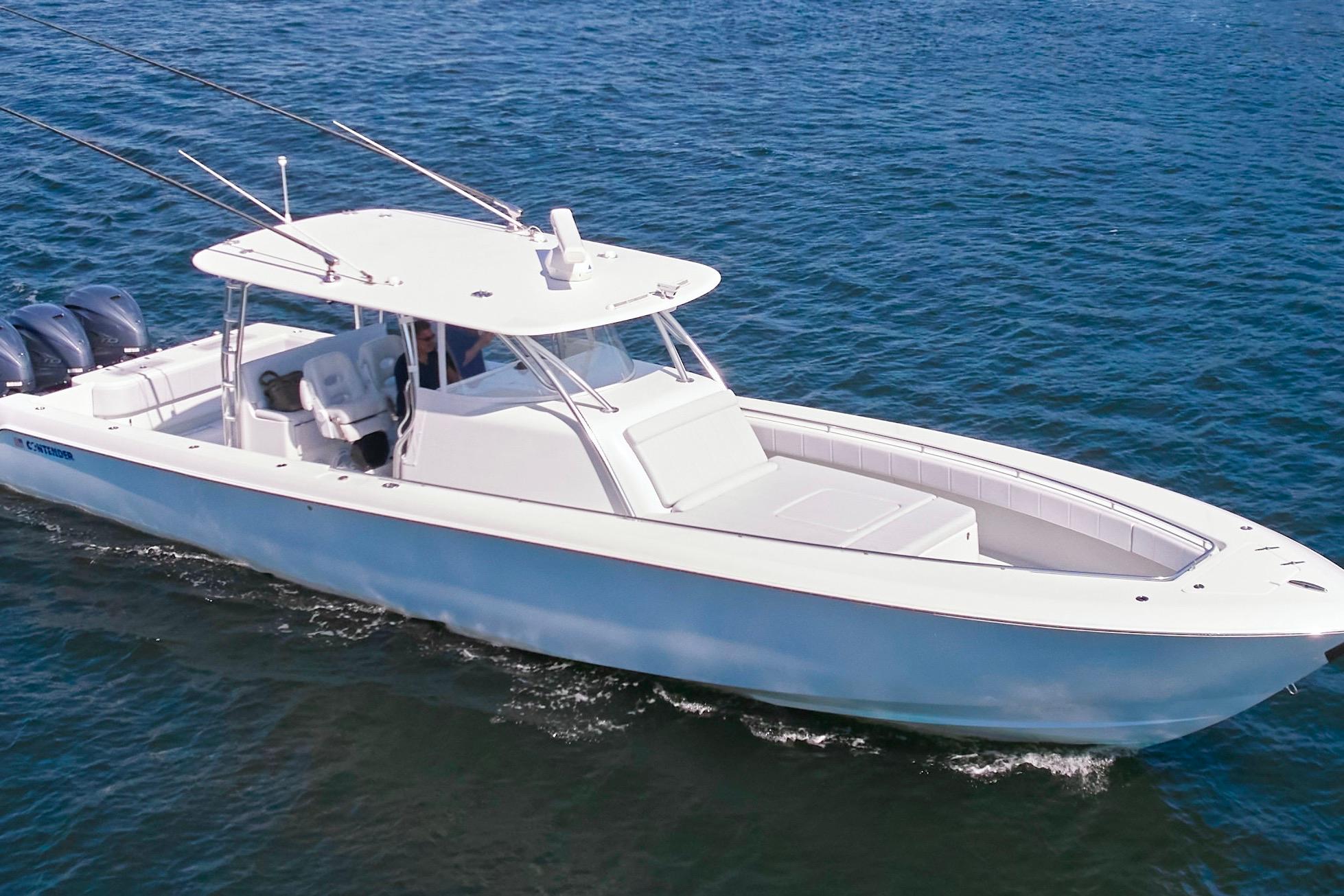 2022 Contender 44 Fisharound boat cruising on open water.
