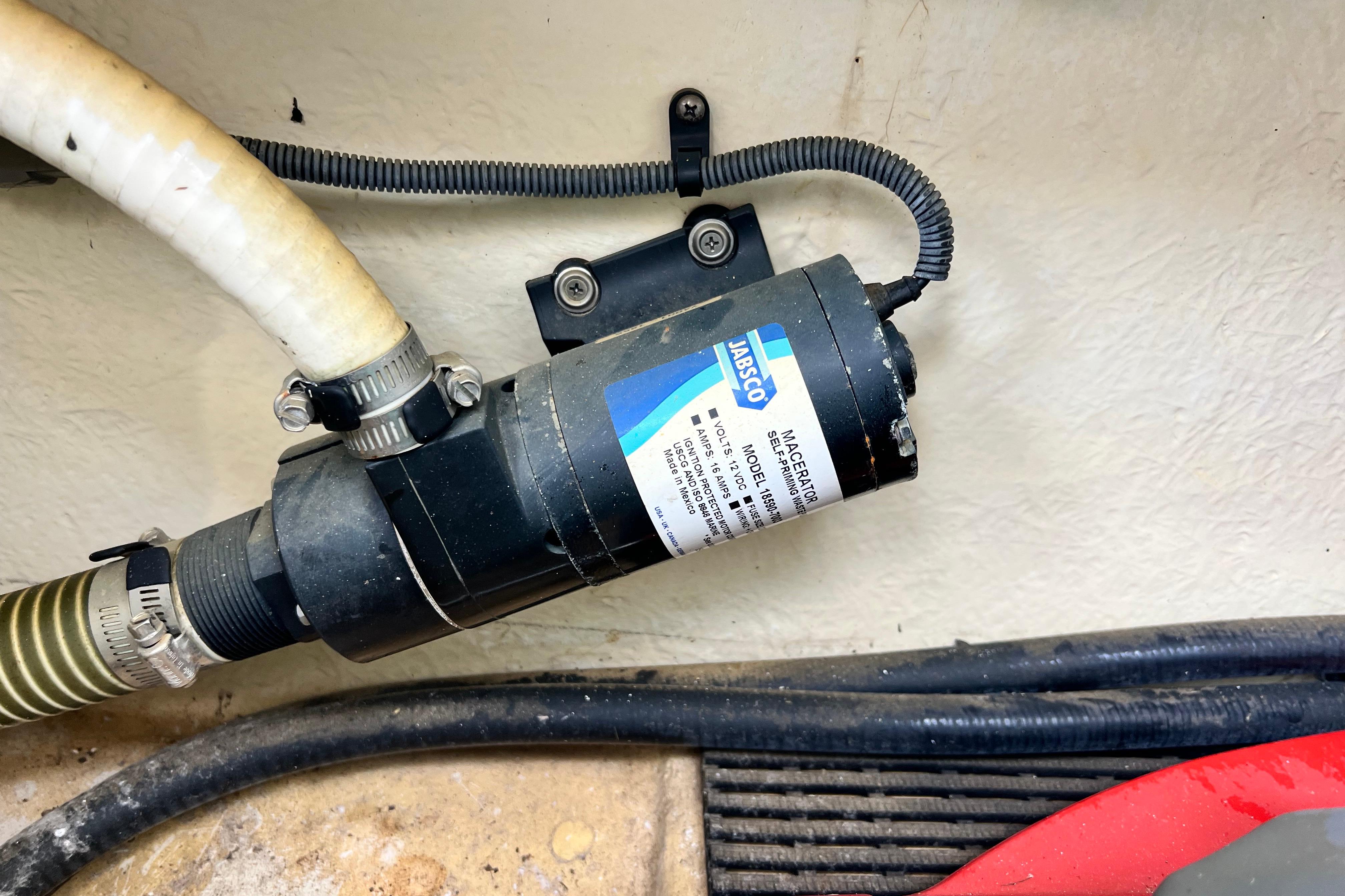 Jabsco macerator pump installed in a 2015 Monterey 268SS Super Sport boat.