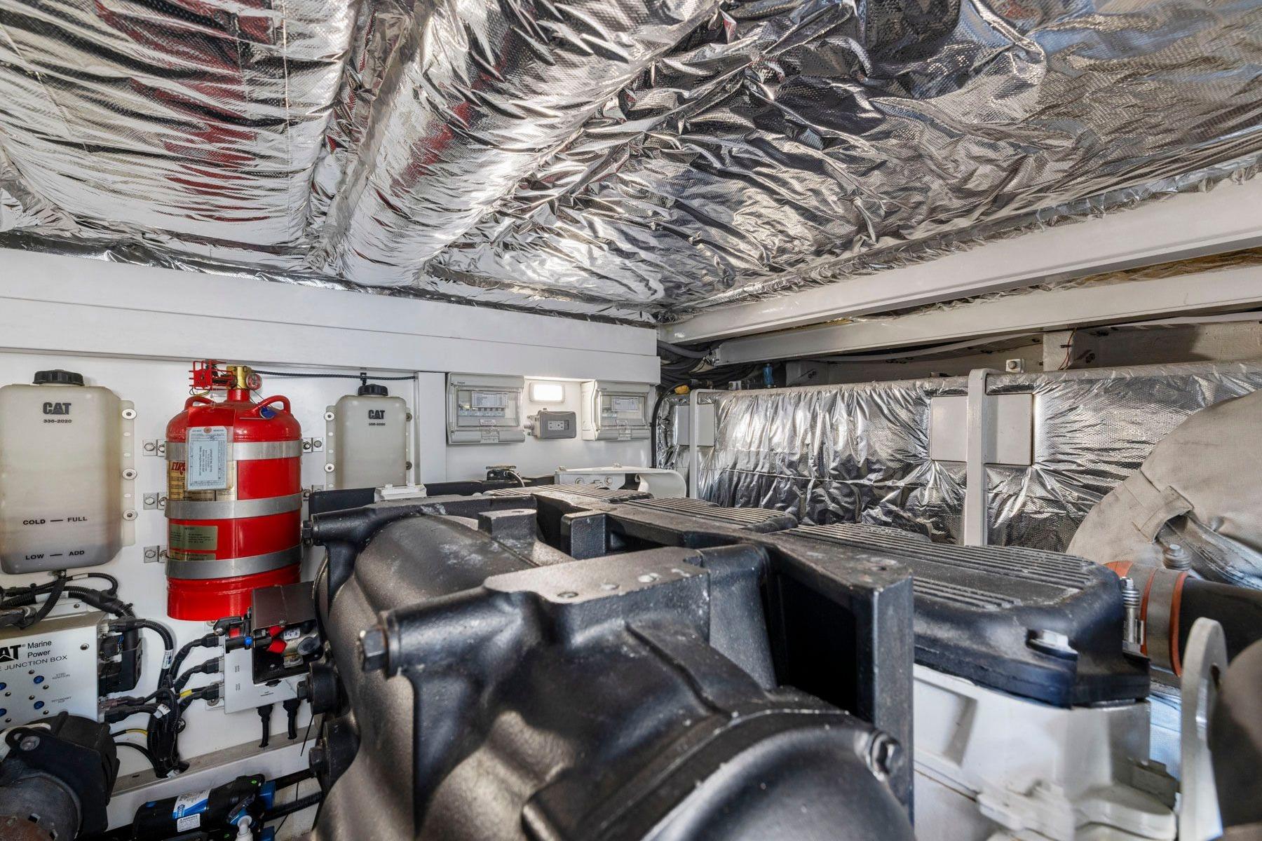 Engine room of 2015 Princess 60 Flybridge Motor Yacht with insulation and equipment.