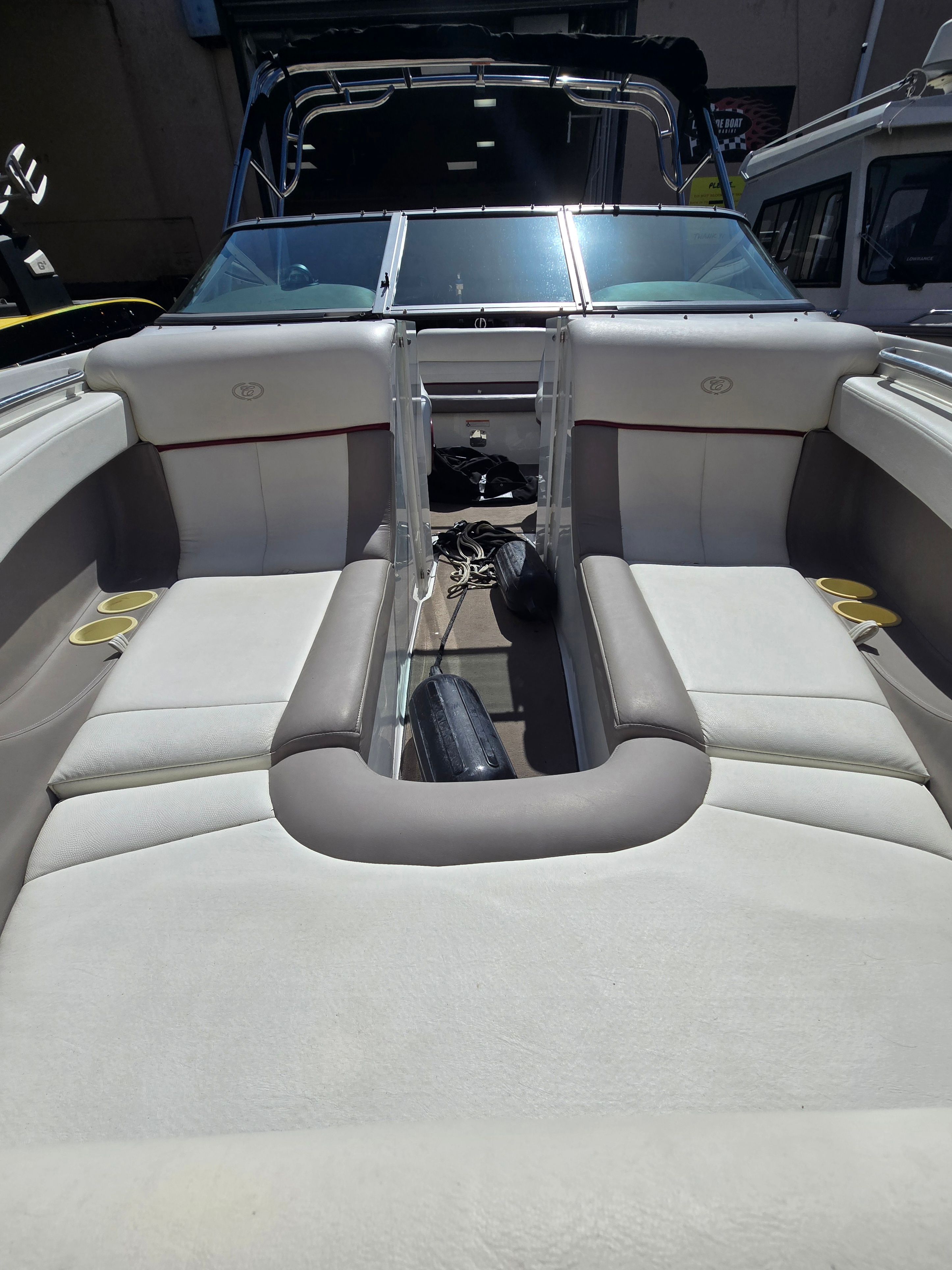 Interior of a 2001 Cobalt 226 boat with seating area.