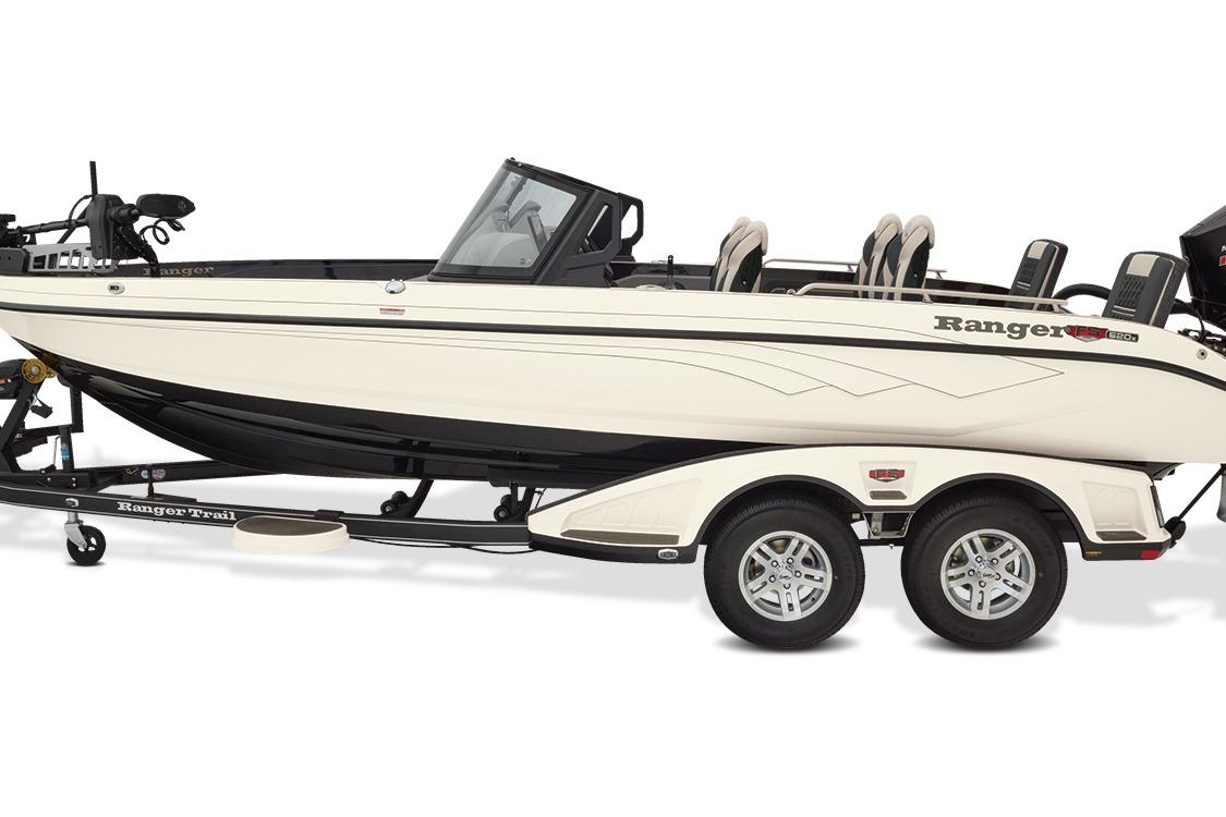 Manufacturer Provided Image: 2026 Ranger 620xFS Pro fishing boat on trailer, side view.