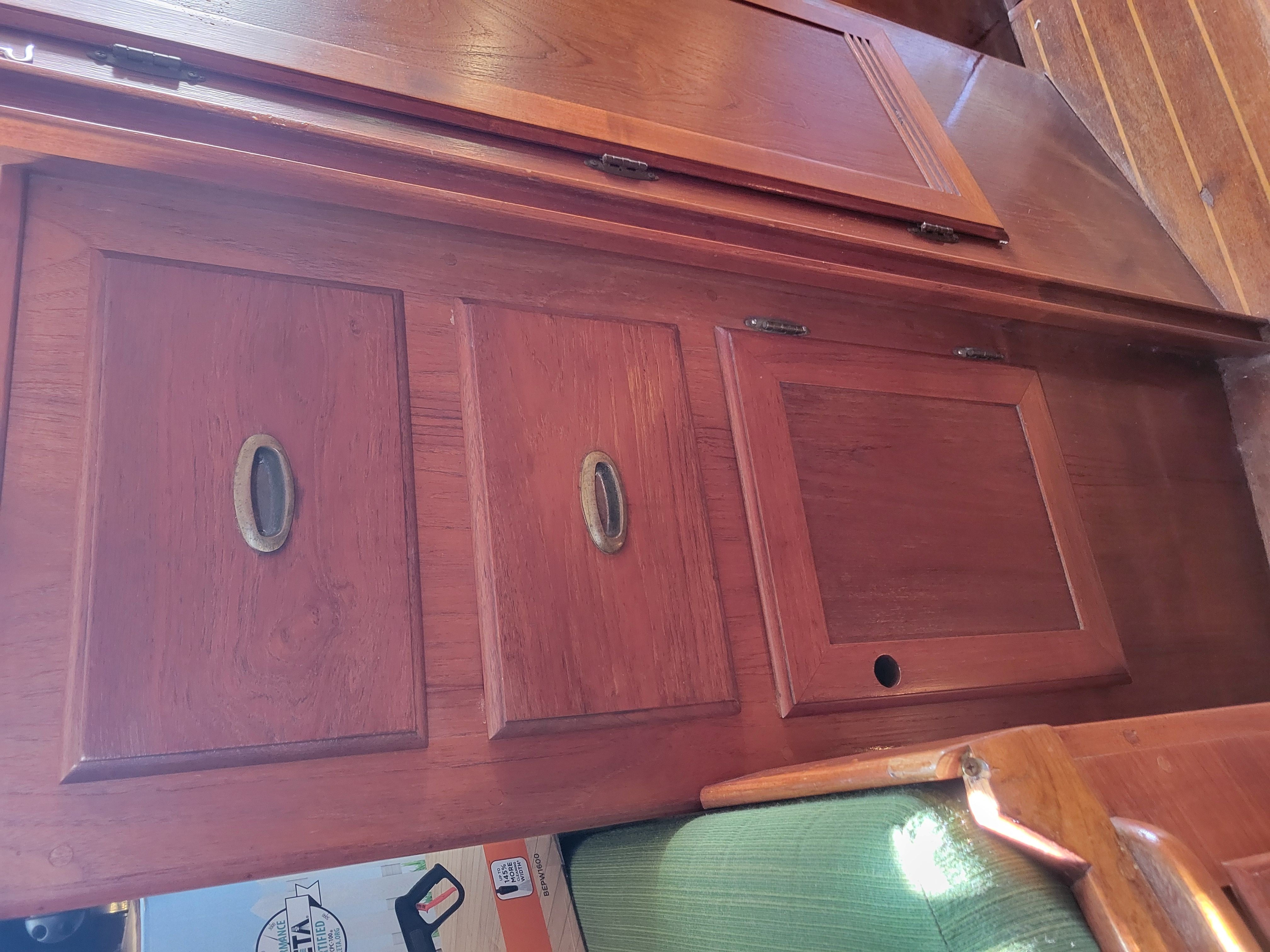 Wooden cabinets inside a 1989 Cape Dory MS300.