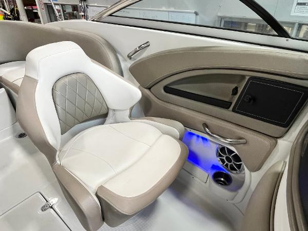 2023 Crownline Eclipse E235 XS boat interior with luxurious seating and modern dashboard.