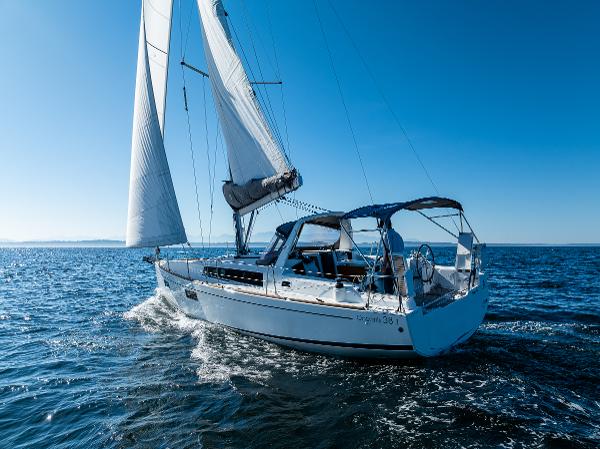 Beneteau Oceanis 38.1 sailboat, 2021, cruising on open sea.
