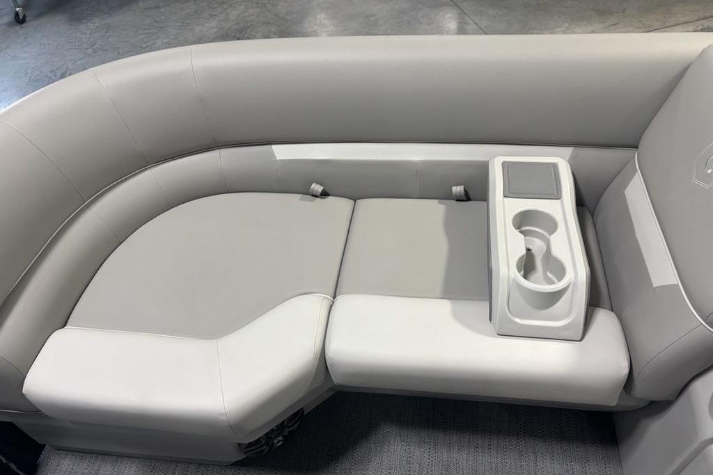 2026 Godfrey Xperience 2086 SFLX boat seating with integrated cup holders.