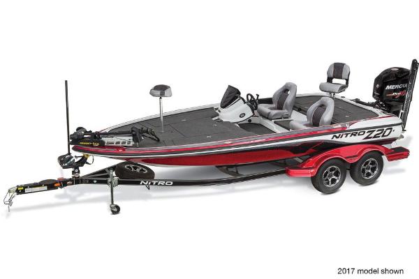 Manufacturer Provided Image: 2018 Nitro Z20 Pro bass boat with dual seats and trailer, side view.