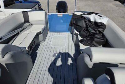 2026 SunCatcher Select 322RC pontoon boat interior with spacious seating and modern design.