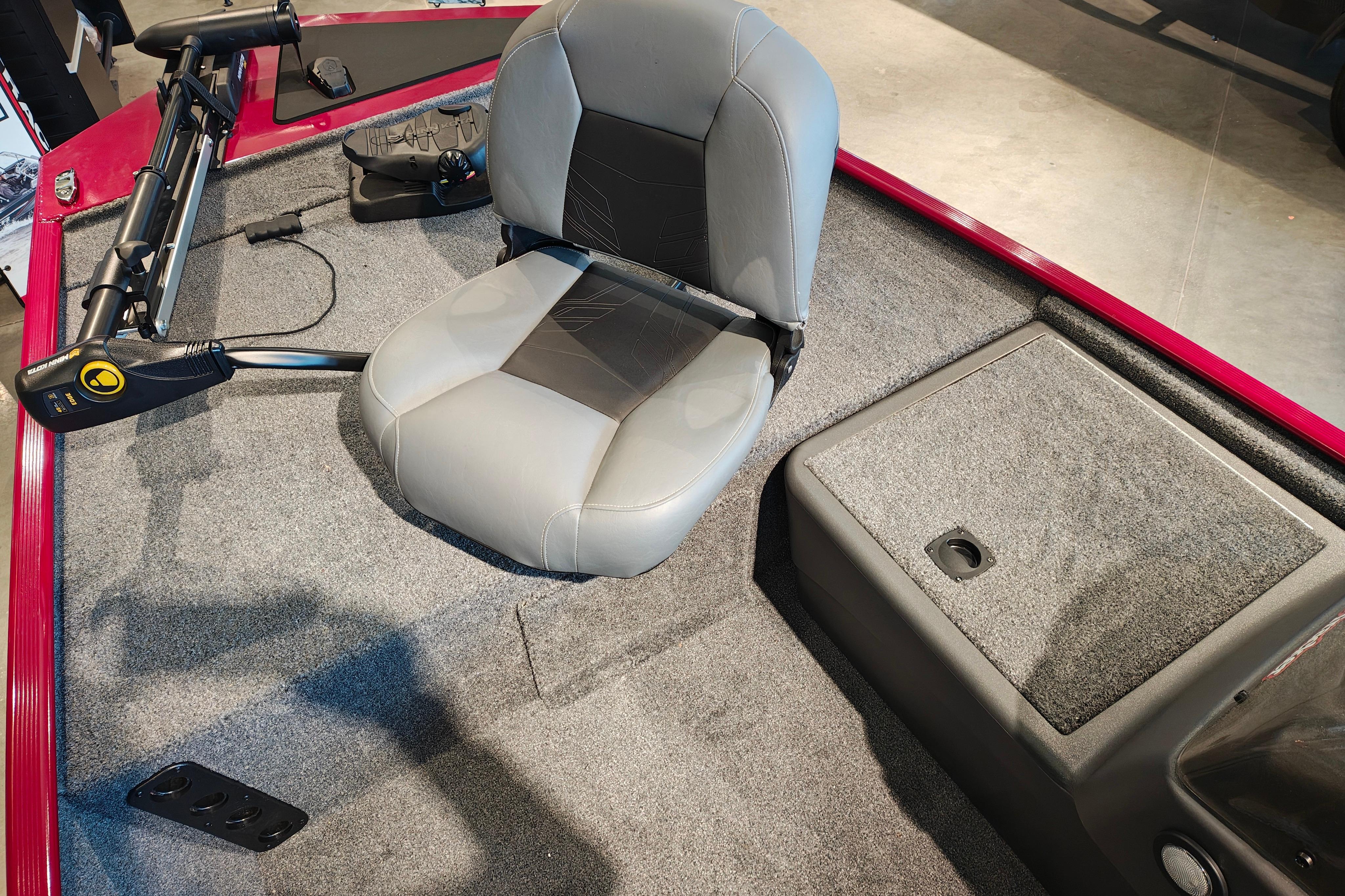 2026 Tracker Bass Tracker Classic XL boat interior with gray seat and trolling motor.
