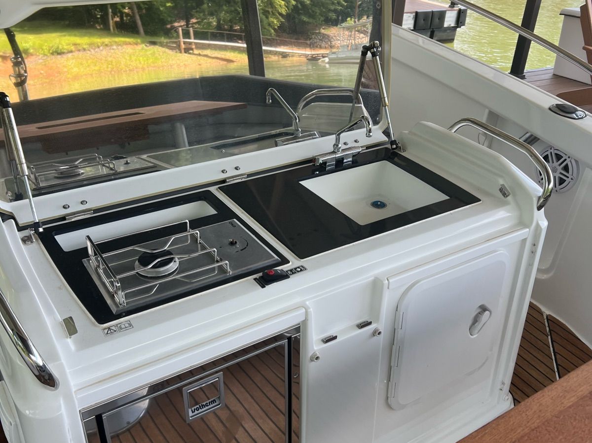 Galley area on a 2020 Jeanneau Leader 9 boat.