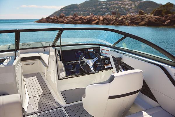 Manufacturer Provided Image: 2025 Sea Ray SPX 210 boat interior with scenic ocean view.