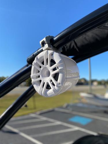 Close-up of a speaker on a 2019 Caravelle 19 EBo Bowrider boat.