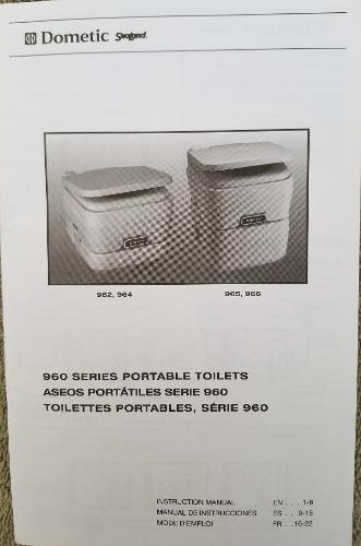 Dometic 960 Series portable toilets instruction manual cover, featuring two toilet models.